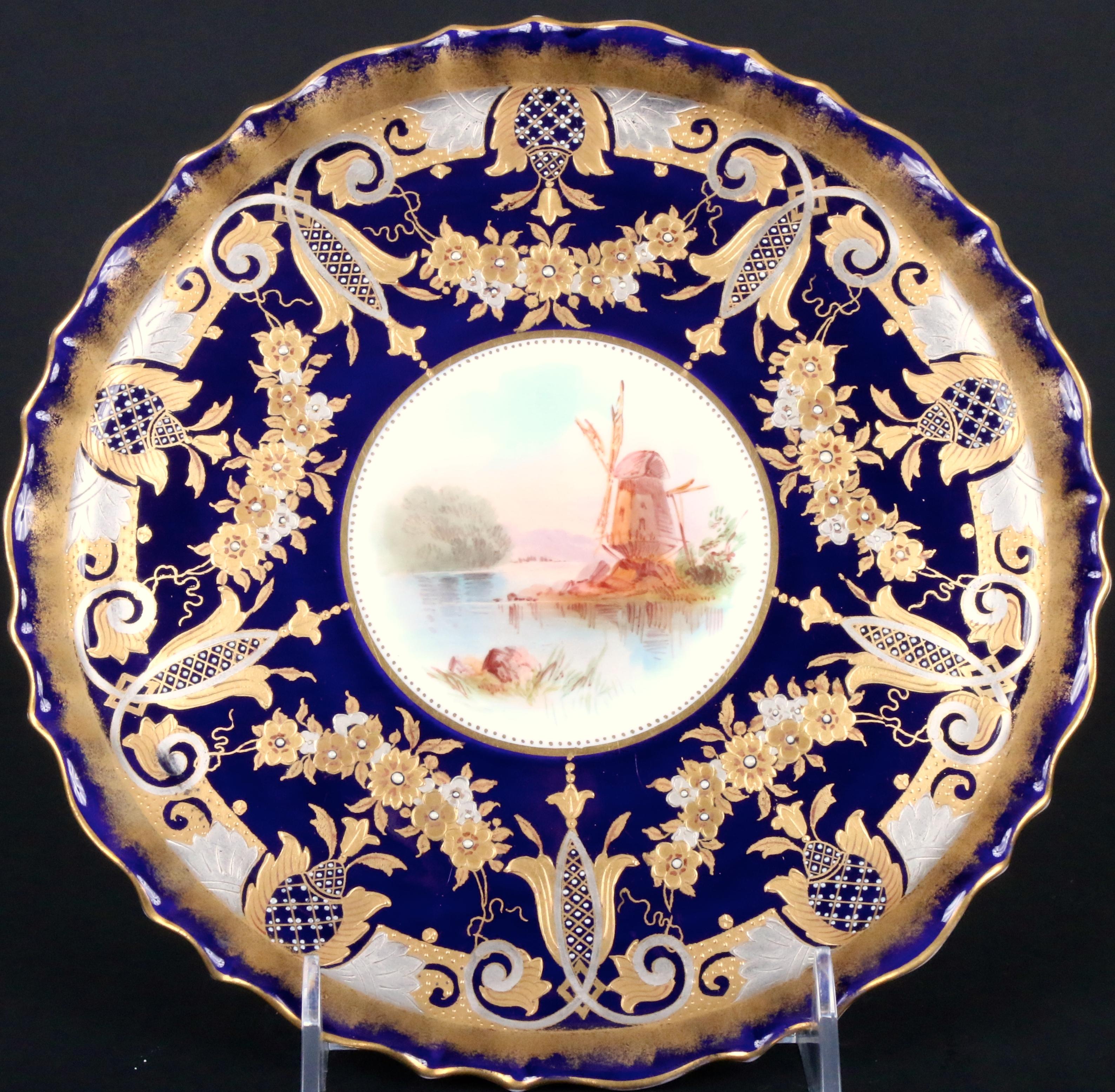 19th Century English Hand-Painted Cobalt Dessert Service For Sale 2