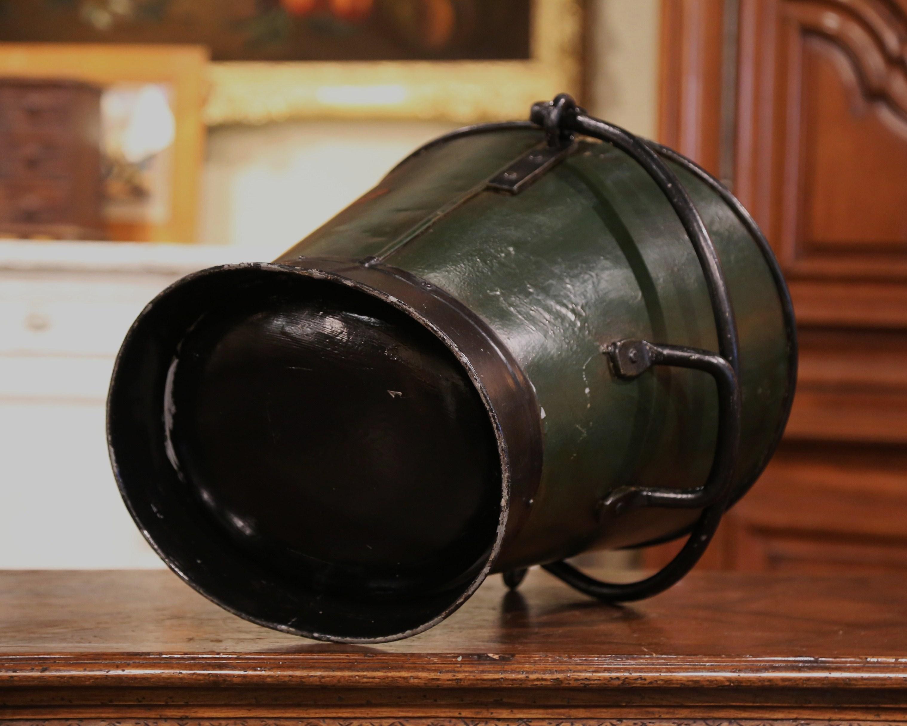 19th Century English Hand Painted Iron Coal Bucket with Decorative Crest 3