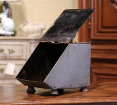 19th Century English Hand Painted Metal and Brass Coal Bucket