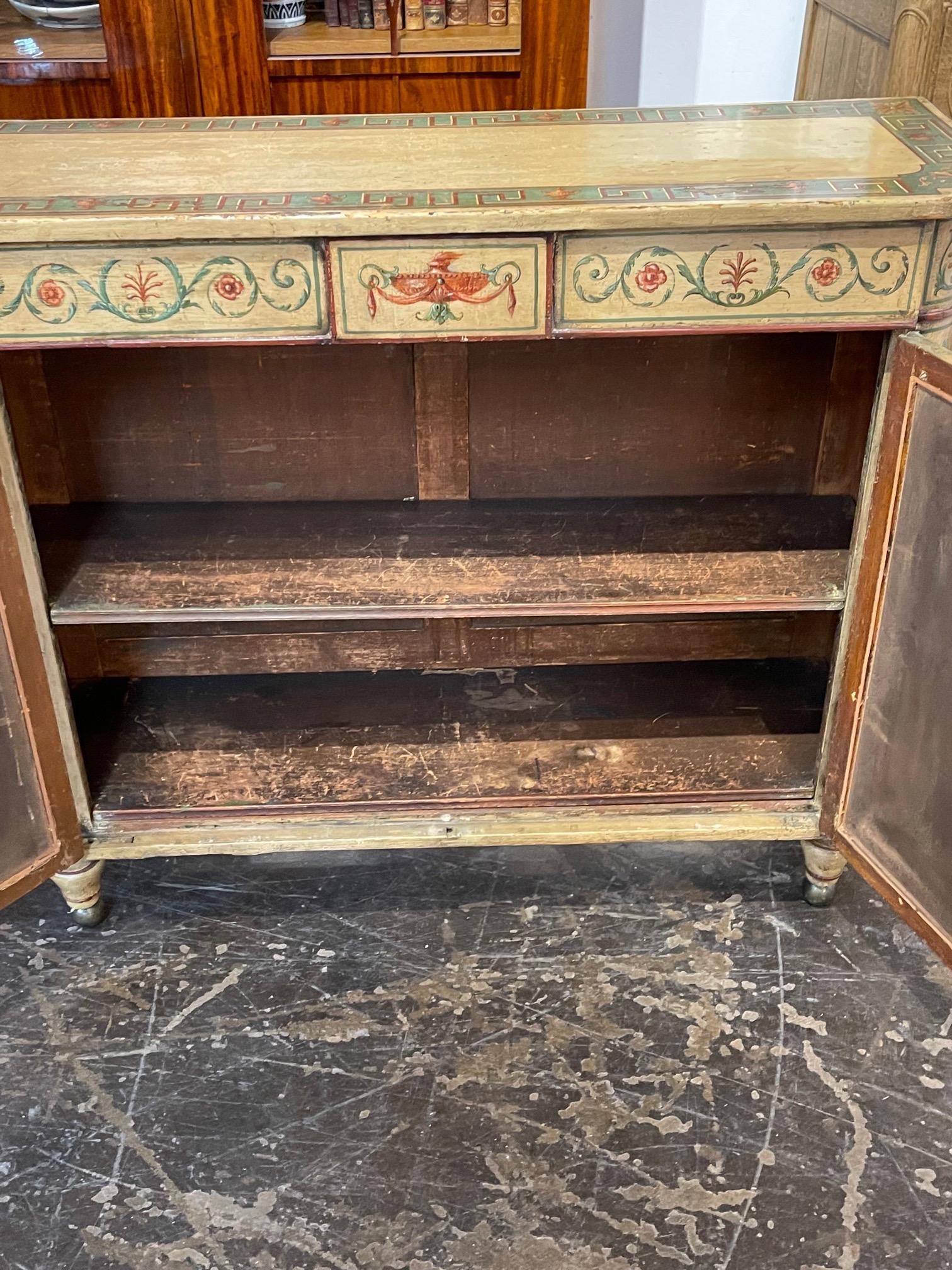 19th Century English Hand Painted Narrow Hall Cabinet For Sale 1