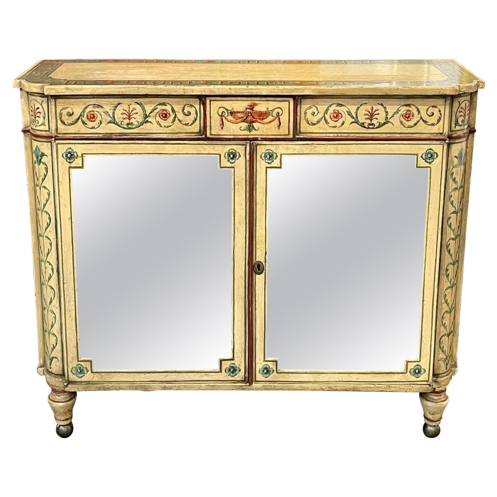 19th Century English Hand Painted Narrow Hall Cabinet For Sale