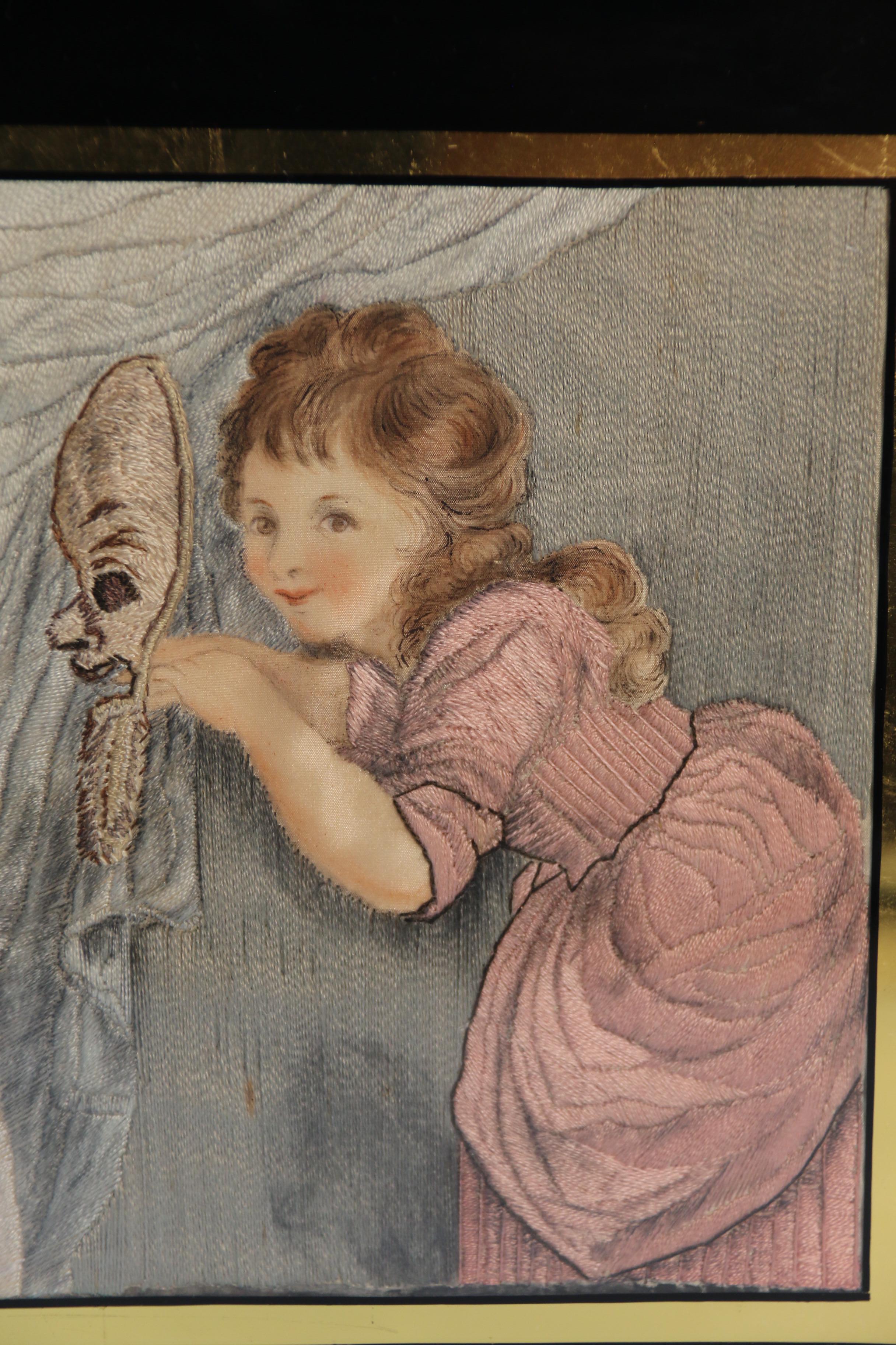 19. Jahrhundert Englisch handgemalt auf Seide Handarbeit Bild circa 1830 (Handbemalt) im Angebot