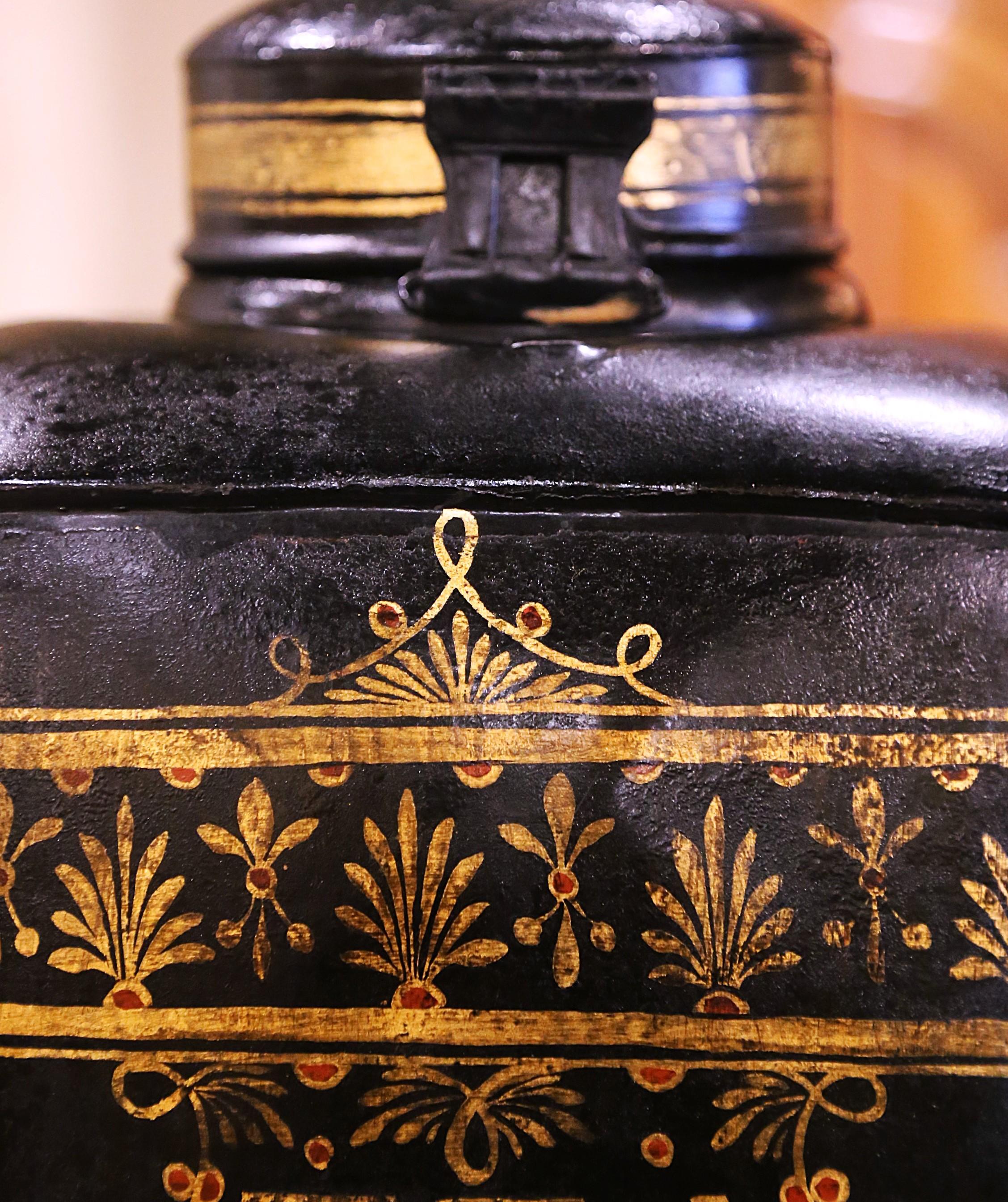 Hand-Painted 19th Century English Hand Painted Tole Tea Canister Table Lamp