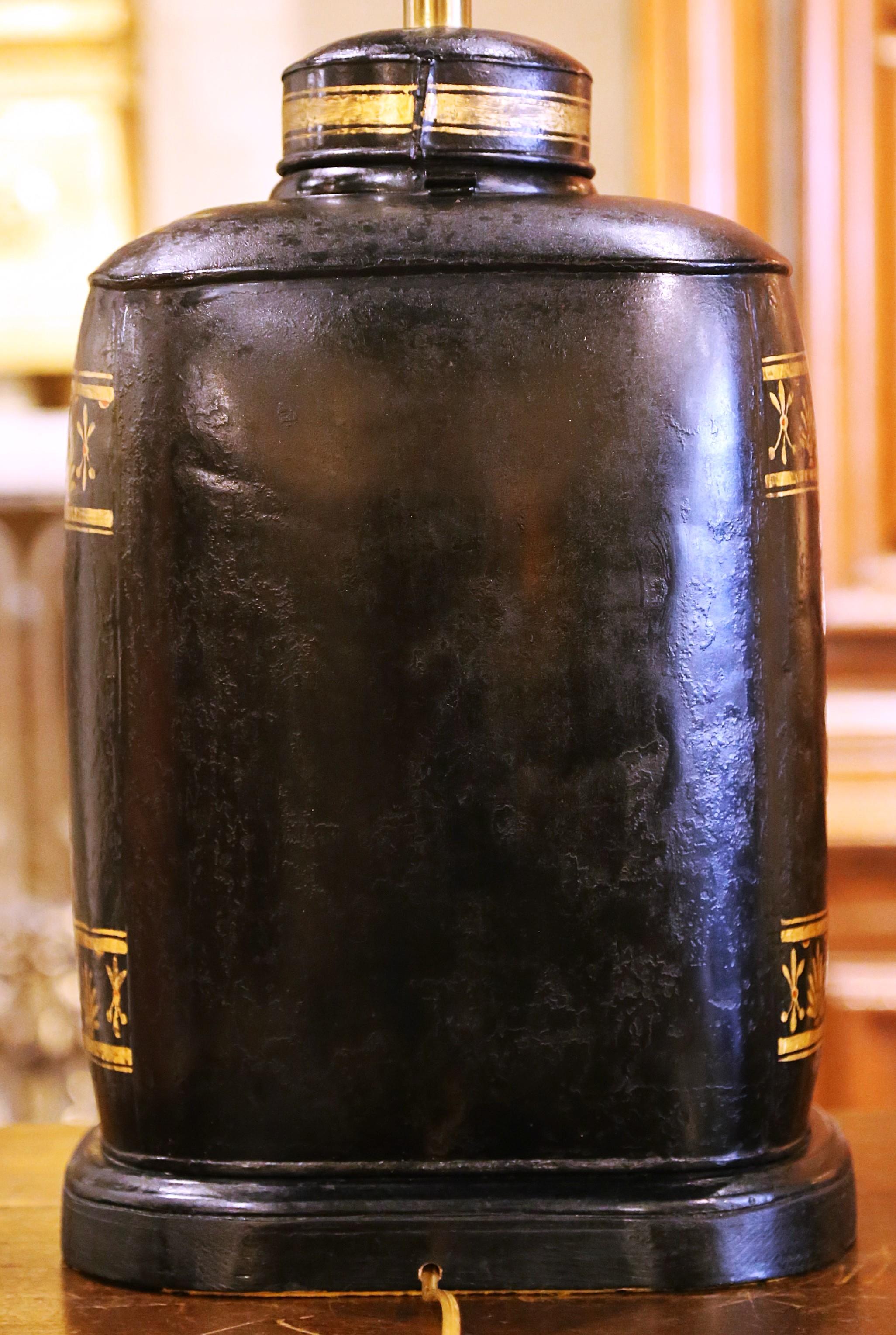 19th Century English Hand Painted Tole Tea Canister Table Lamp 4