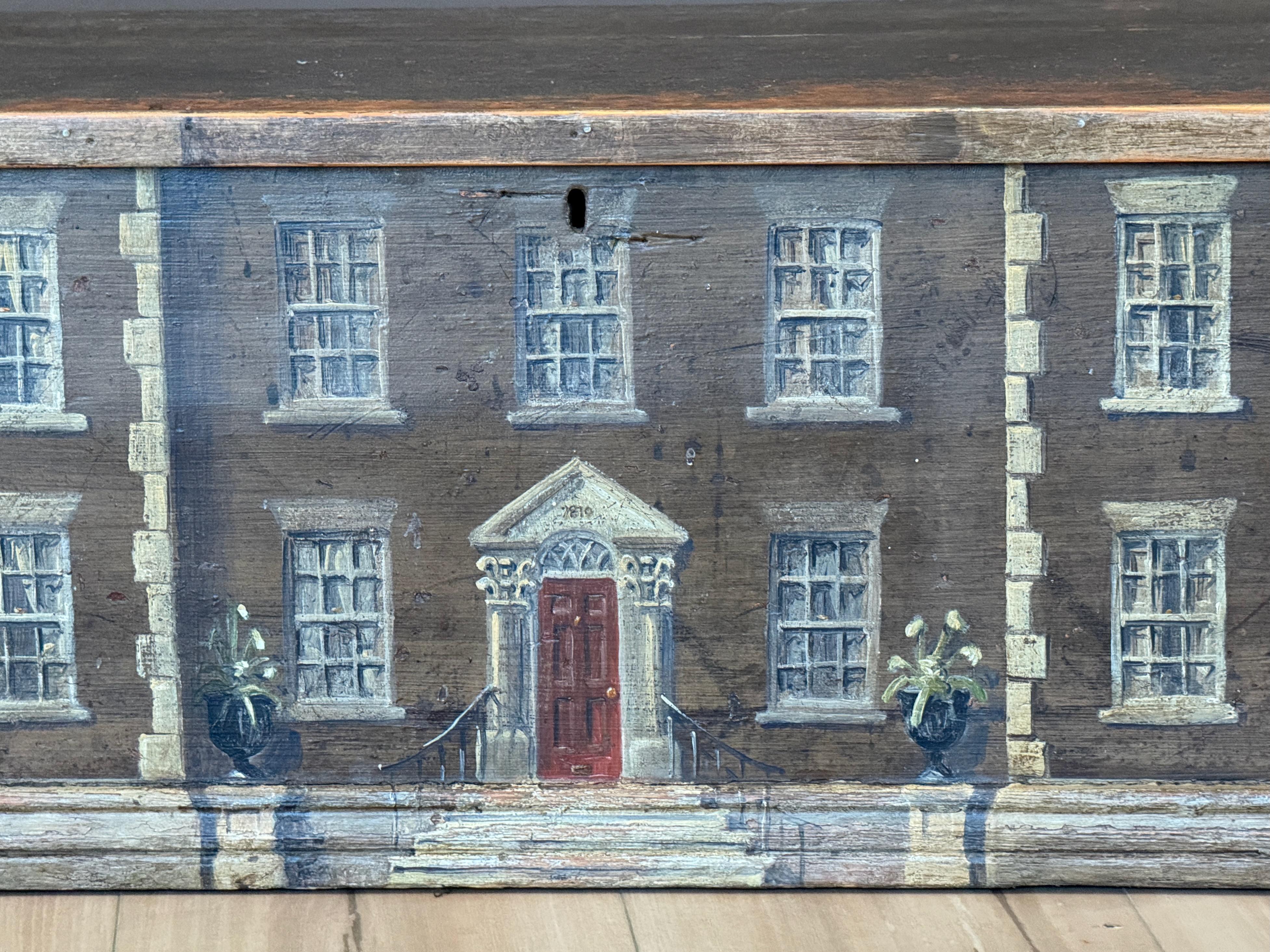 Wood 19th Century English Hand-Painted Traveling Trunk For Sale