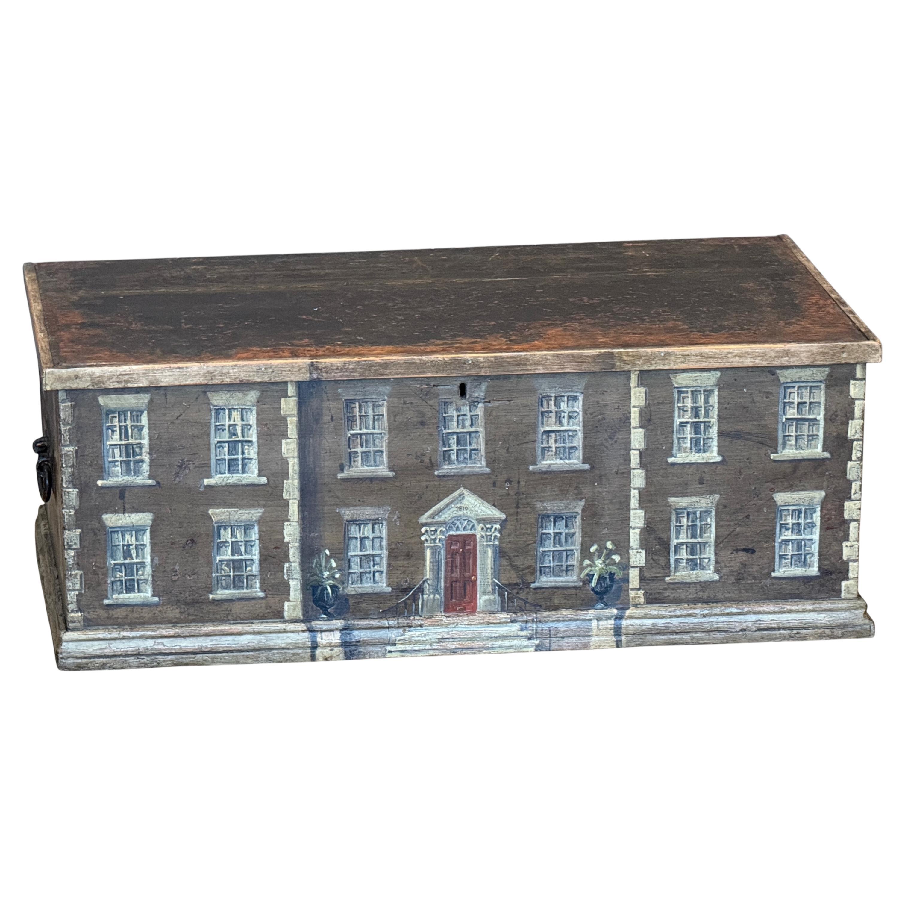 19th Century English Hand-Painted Traveling Trunk For Sale