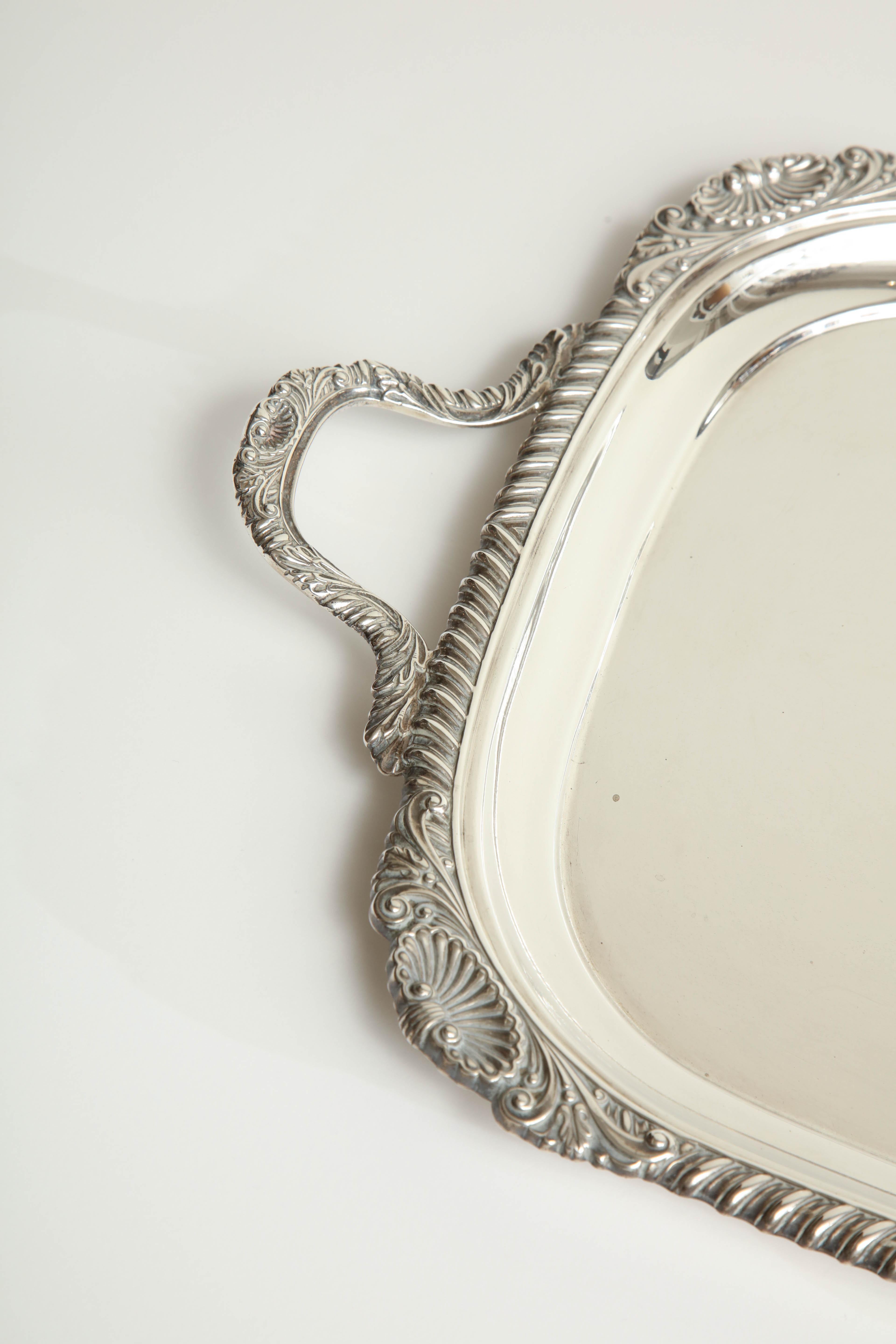 19th Century English, Hawksworth & Eyre Sterling Silver Tray 74oz For Sale 1