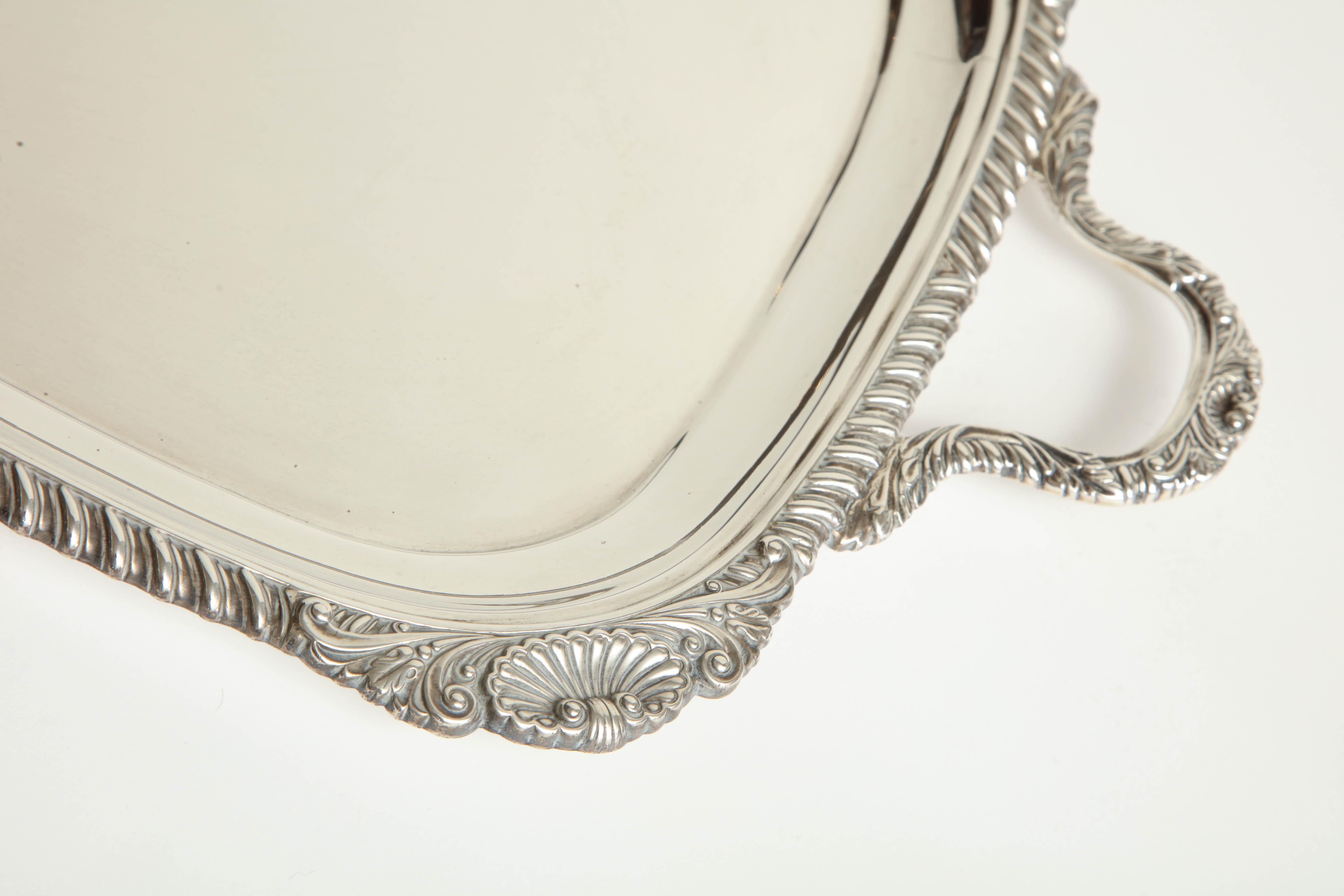 19th Century English, Hawksworth & Eyre Sterling Silver Tray 74oz For Sale 3