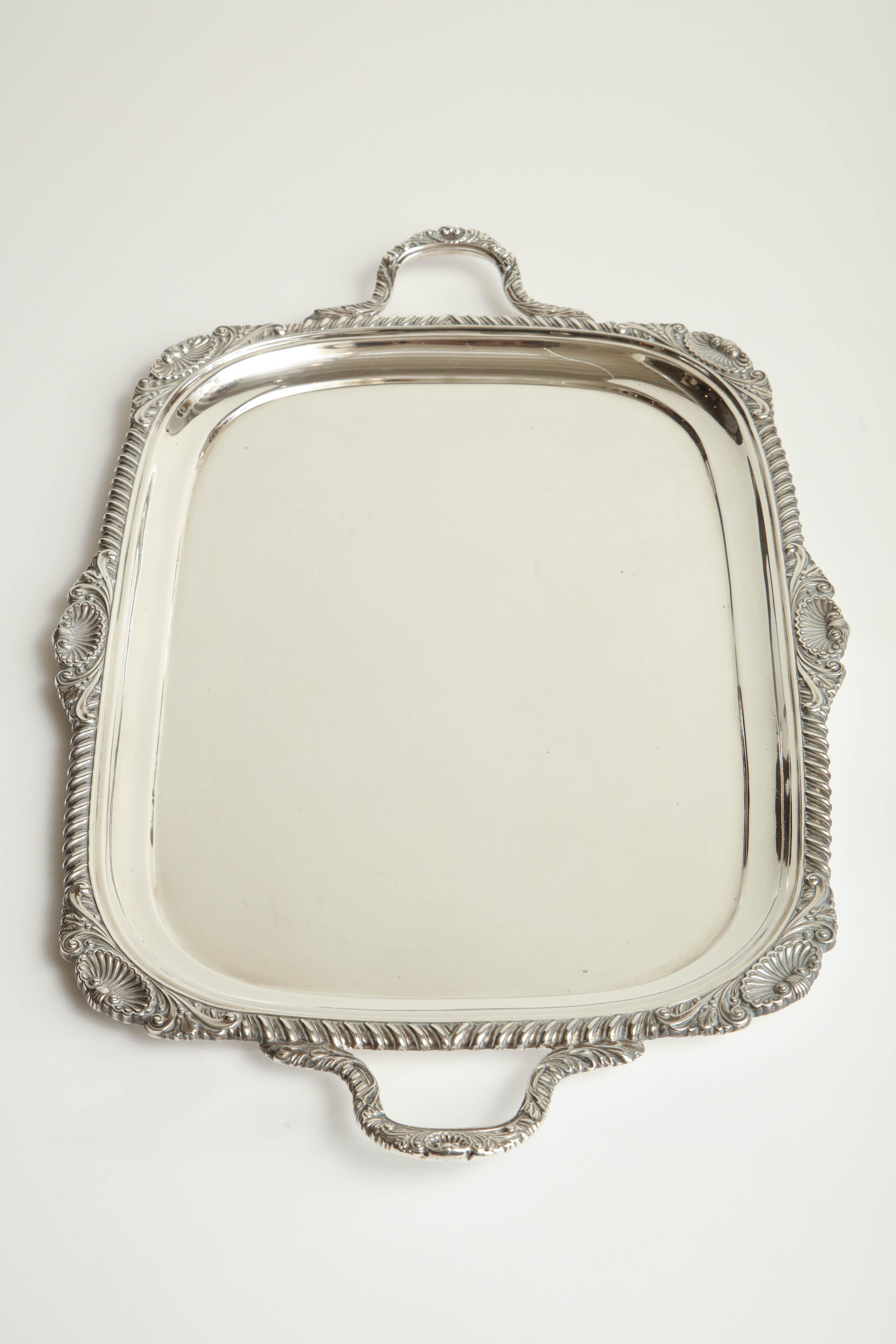 19th Century English, Hawksworth & Eyre Sterling Silver Tray 74oz For Sale 4