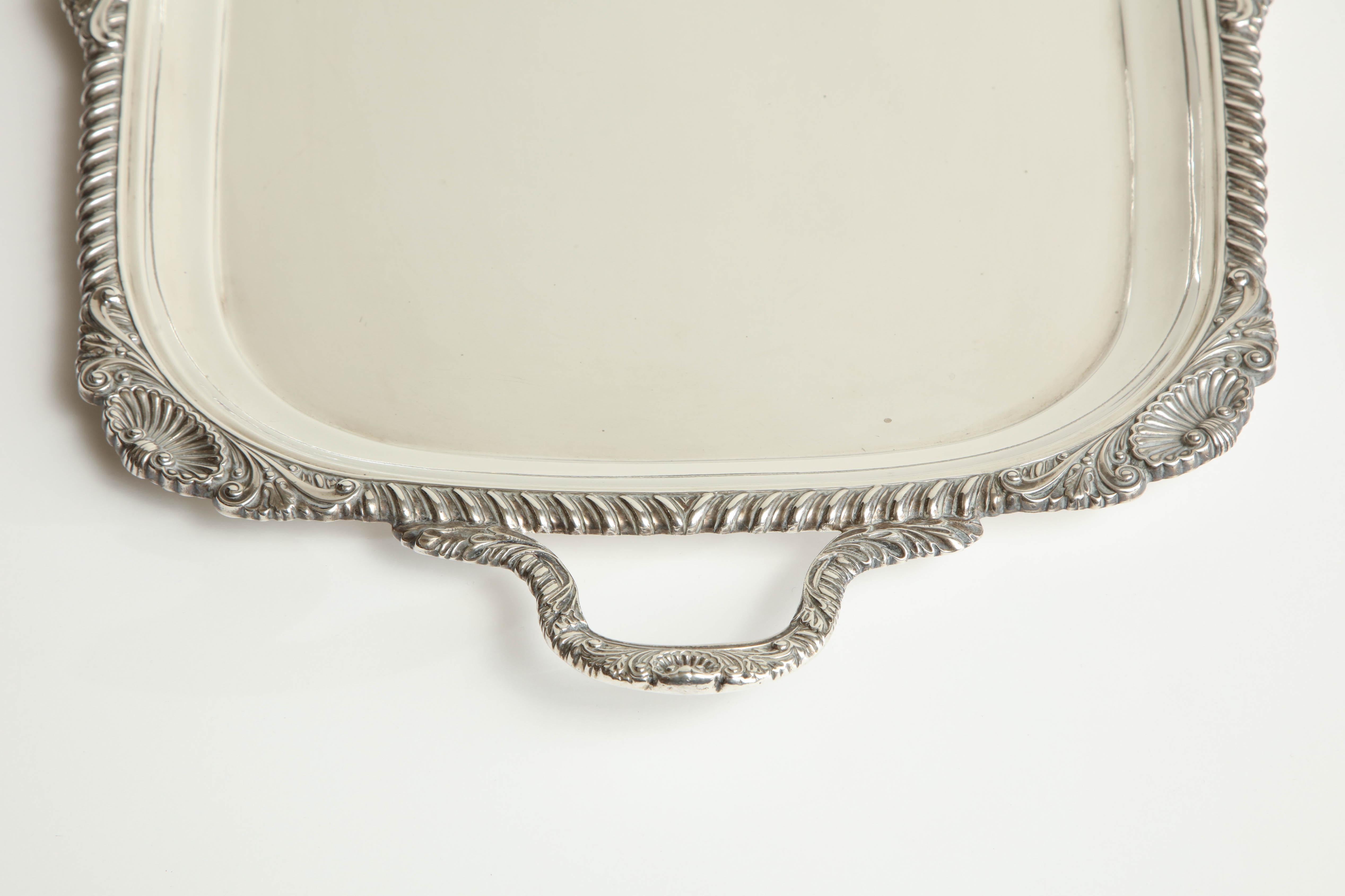19th Century English, Hawksworth & Eyre Sterling Silver Tray 74oz For Sale 5