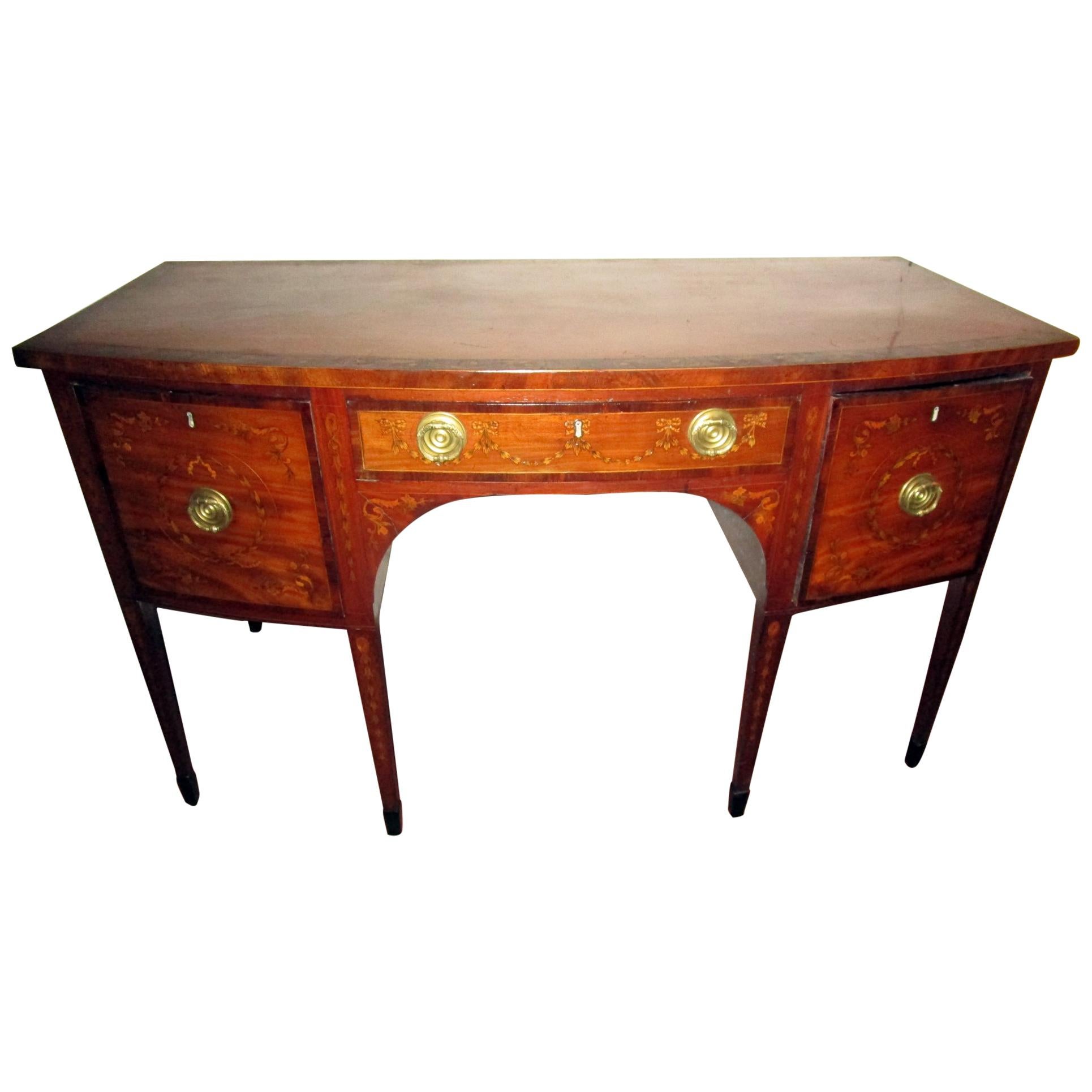 Englischer Hepplewhite-Mahagoni-Sideboard-Serviergeschirr mit Bogenfront aus dem 19. Jahrhundert