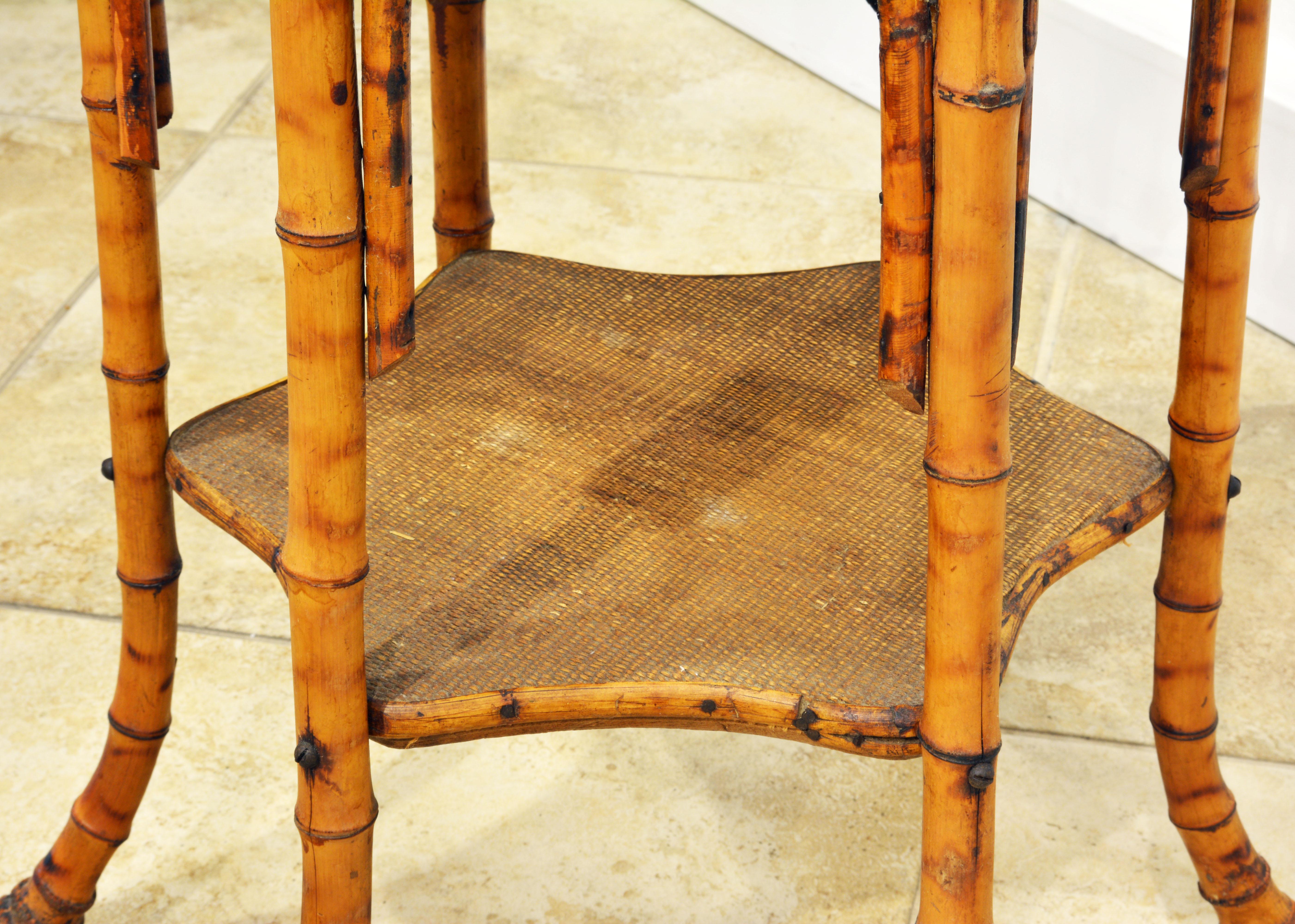 19th Century English Hexagonal Burnished Bamboo Chinoiserie Style Two-Tier Table 2