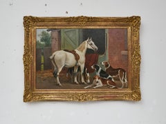 19th Century English Horse and Hound Oil Painting in Frame, Signed C. Goddard