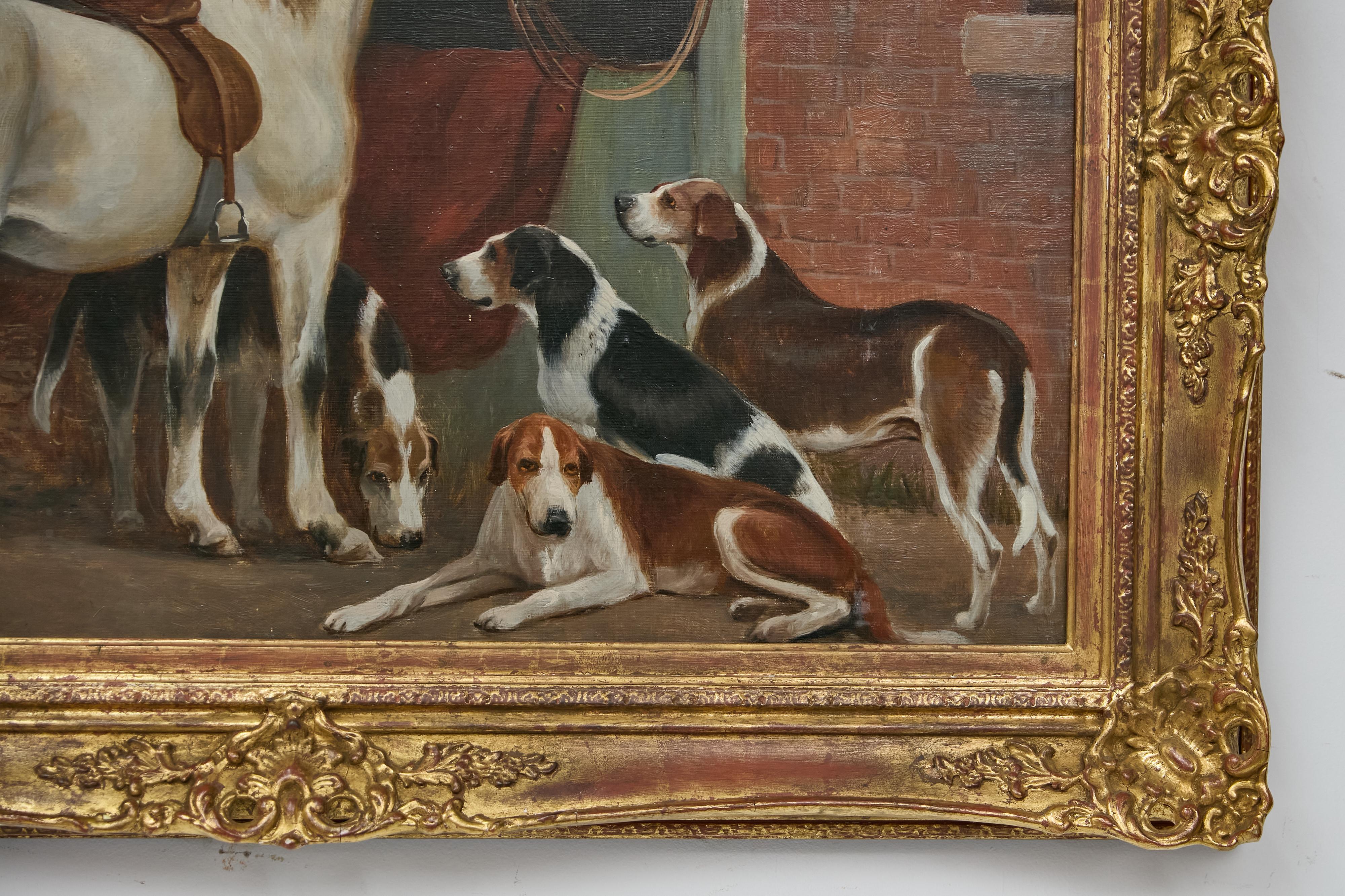 Peinture à l'huile du 19e siècle sur le thème du cheval et du chien dans un cadre, signée C.I.C. en vente 2