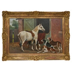 19th Century English Horse and Hound Oil Painting in Frame, Signed C. Goddard