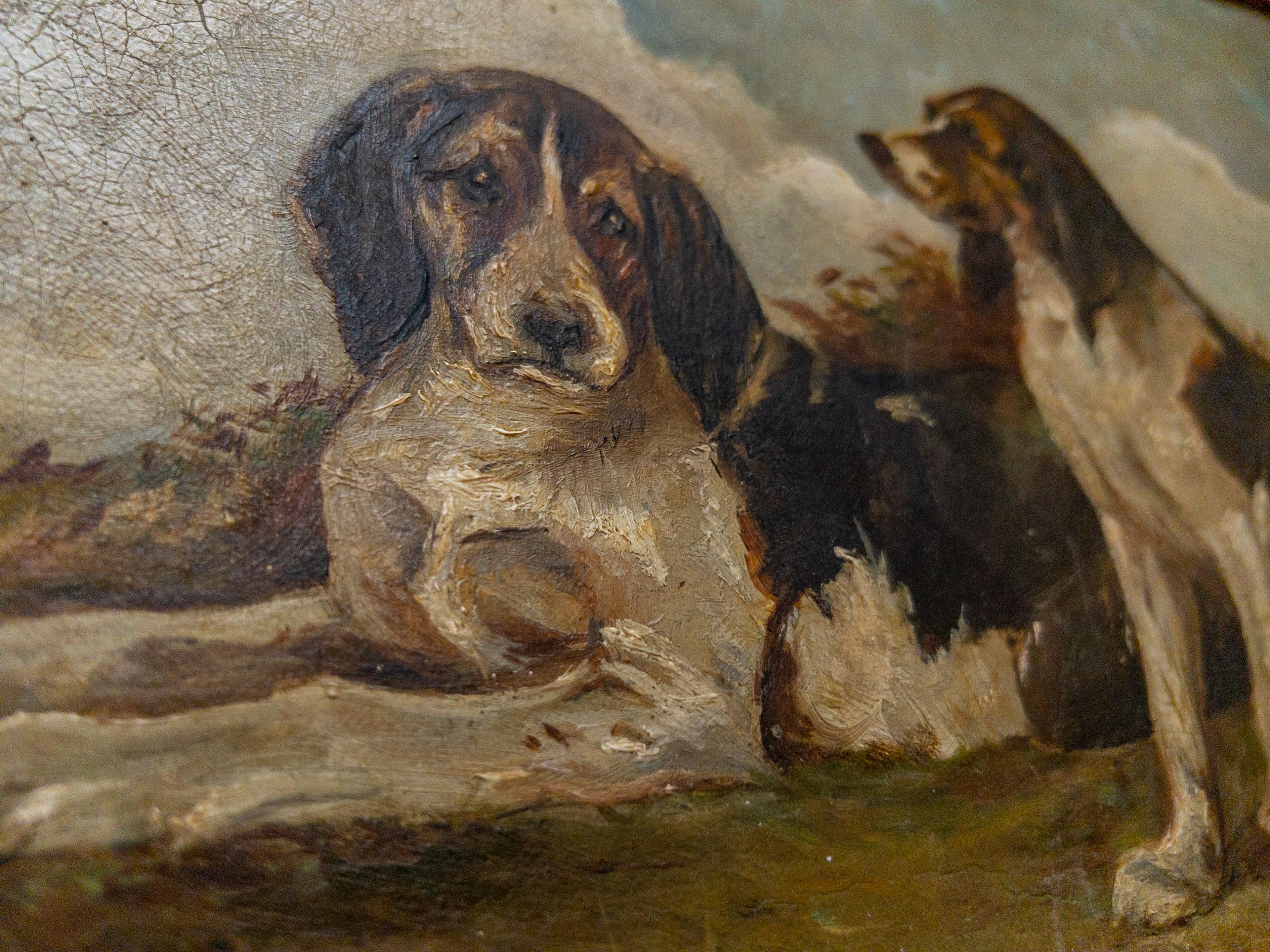 Huile sur toile du 19e siècle sur chien anglais dans un cadre doré Bon état - En vente à Houston, TX
