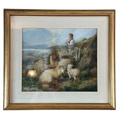19th century English Ink Watercolor on Paper Signed PH Staines, 1860s