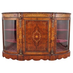 19th Century English Inlaid Burl Walnut Victorian Credenza Side Cabinet