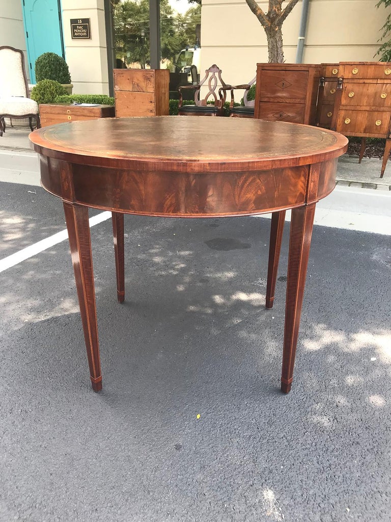 19th Century English Inlaid FlipTop Demilune Card Table For Sale at