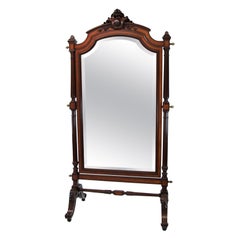 19th Century English Inlaid Mahogany Cheval Mirror