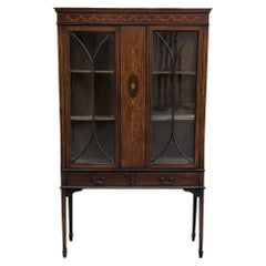 19th Century English Inlaid Mahogany Curio Cabinet, Vitrine