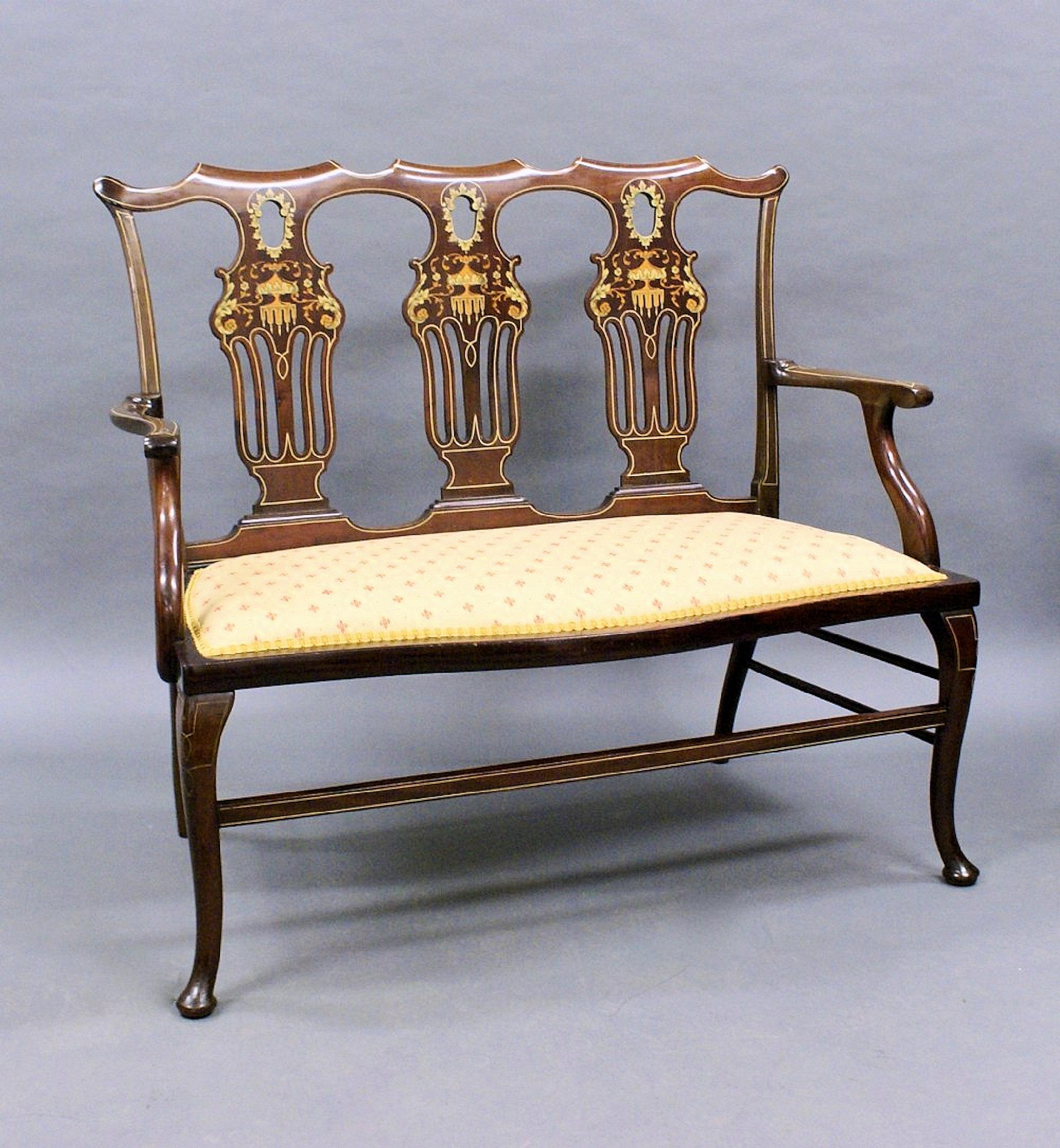 Late 19th Century 19th Century English Inlaid Mahogany Settee For Sale