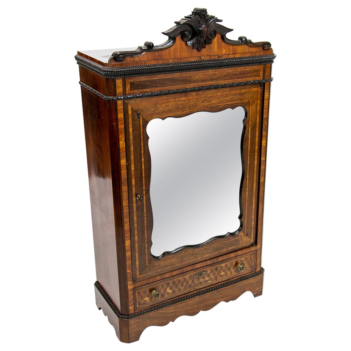 19th Century English Inlaid Miniature Armoire Cabinet