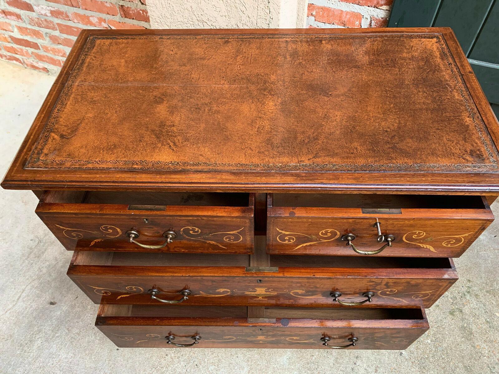 19th century English Inlaid Oak Chest of Drawers Cabinet Leather Table Georgian  4