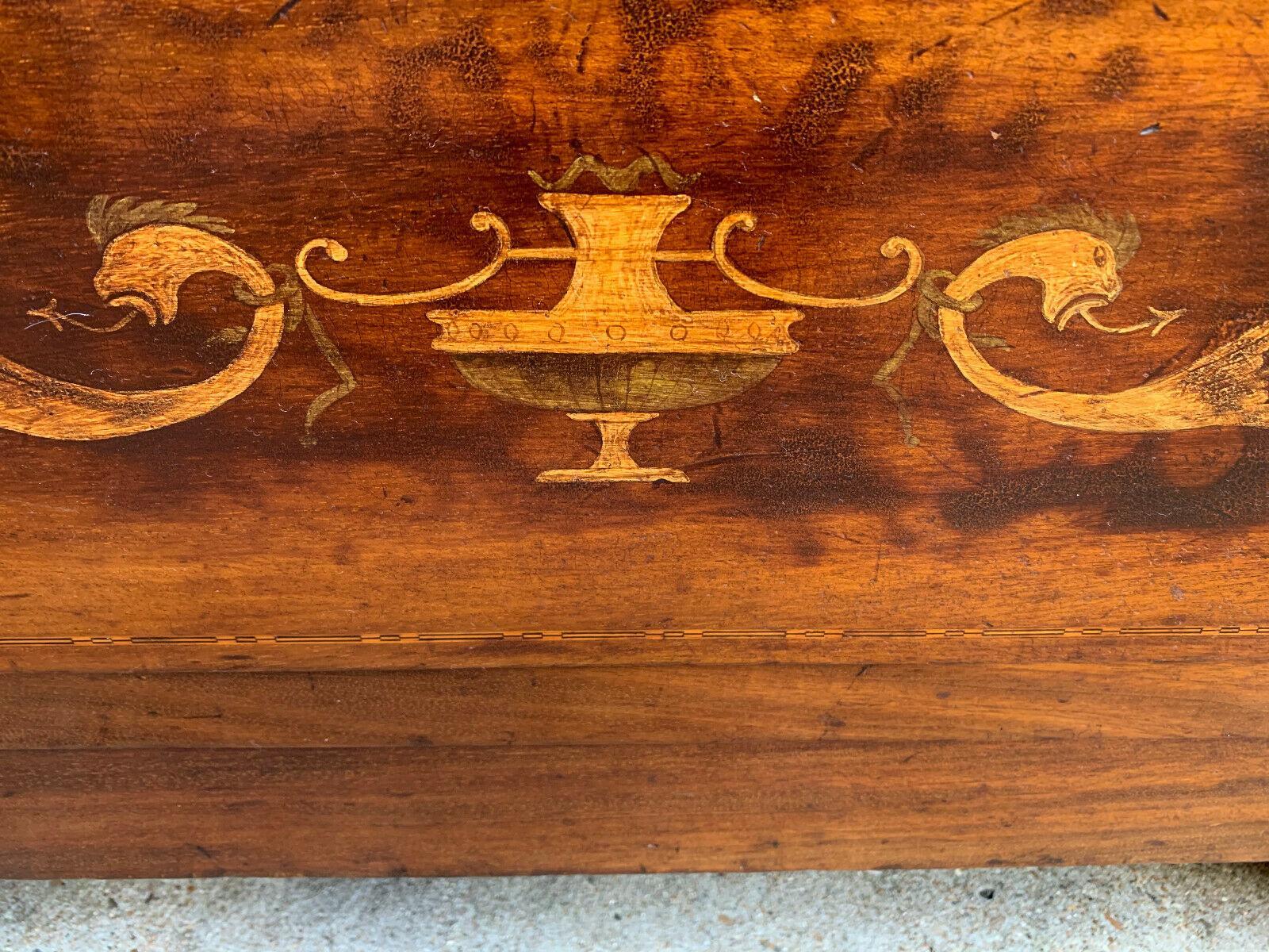 19th century English Inlaid Oak Chest of Drawers Cabinet Leather Table Georgian  5