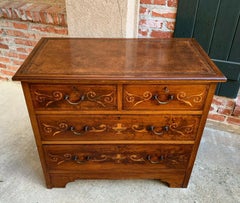 19th century English Inlaid Oak Chest of Drawers Cabinet Leather Table Georgian