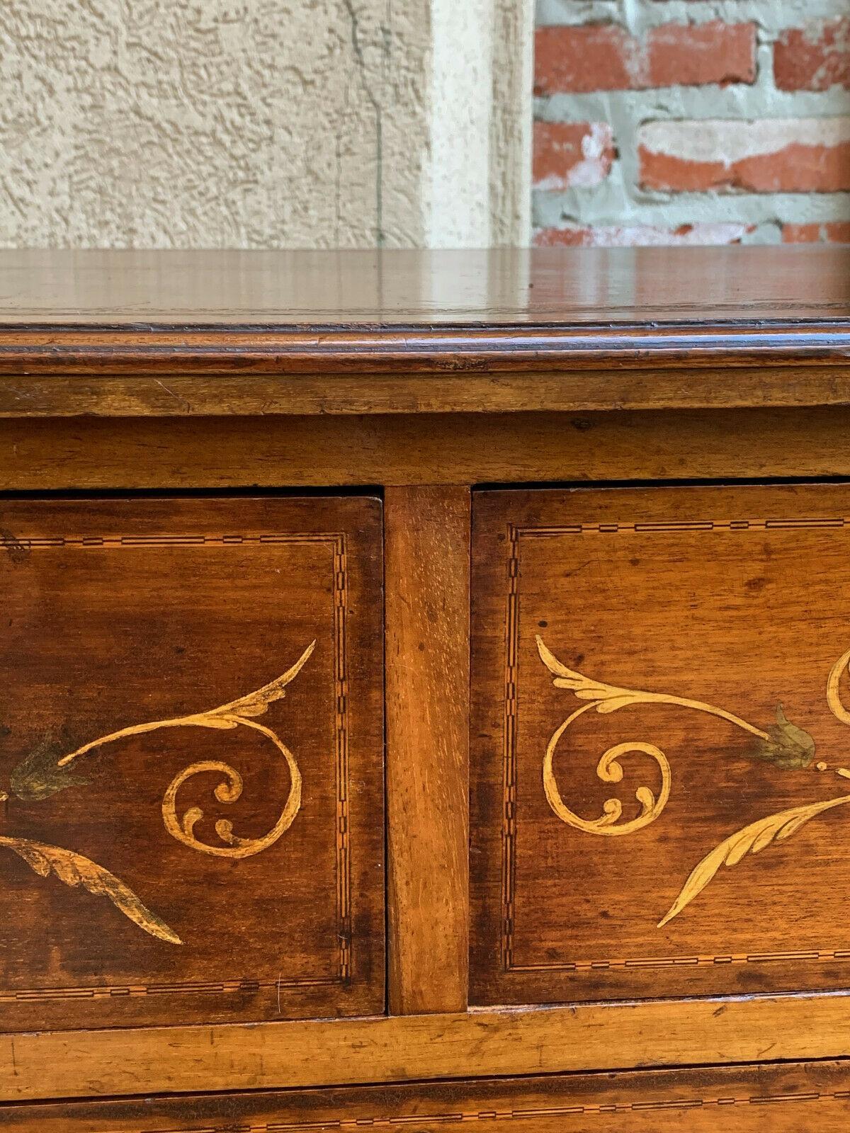 19th century English Inlaid Oak Chest of Drawers Cabinet Leather Table Georgian  1