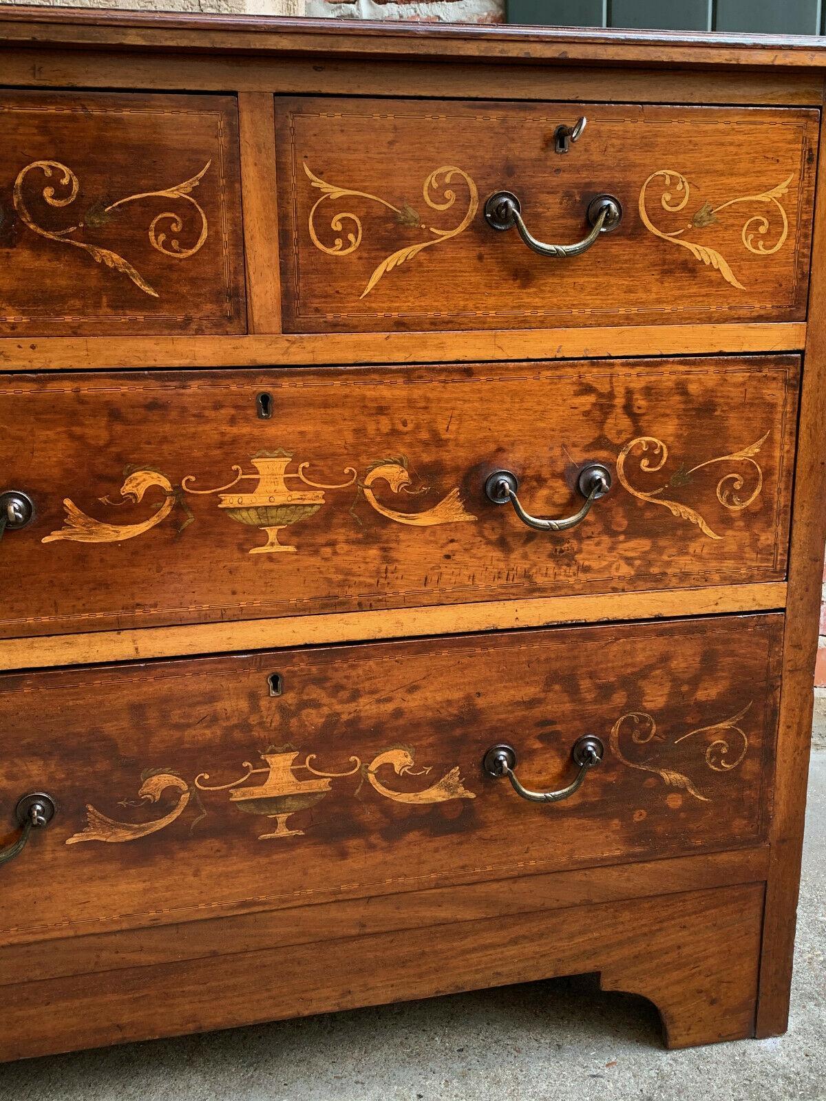 19th century English Inlaid Oak Chest of Drawers Cabinet Leather Table Georgian  2