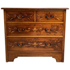 19th century English Inlaid Oak Chest of Drawers Cabinet Leather Table Georgian 