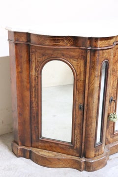 19th Century English Inlaid Walnut Antique Sideboard or Buffet with Marble Top