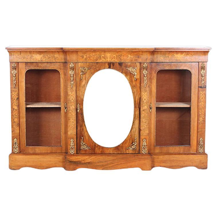 19th Century English Inlaid Walnut Victorian Credenza Side Cabinet 