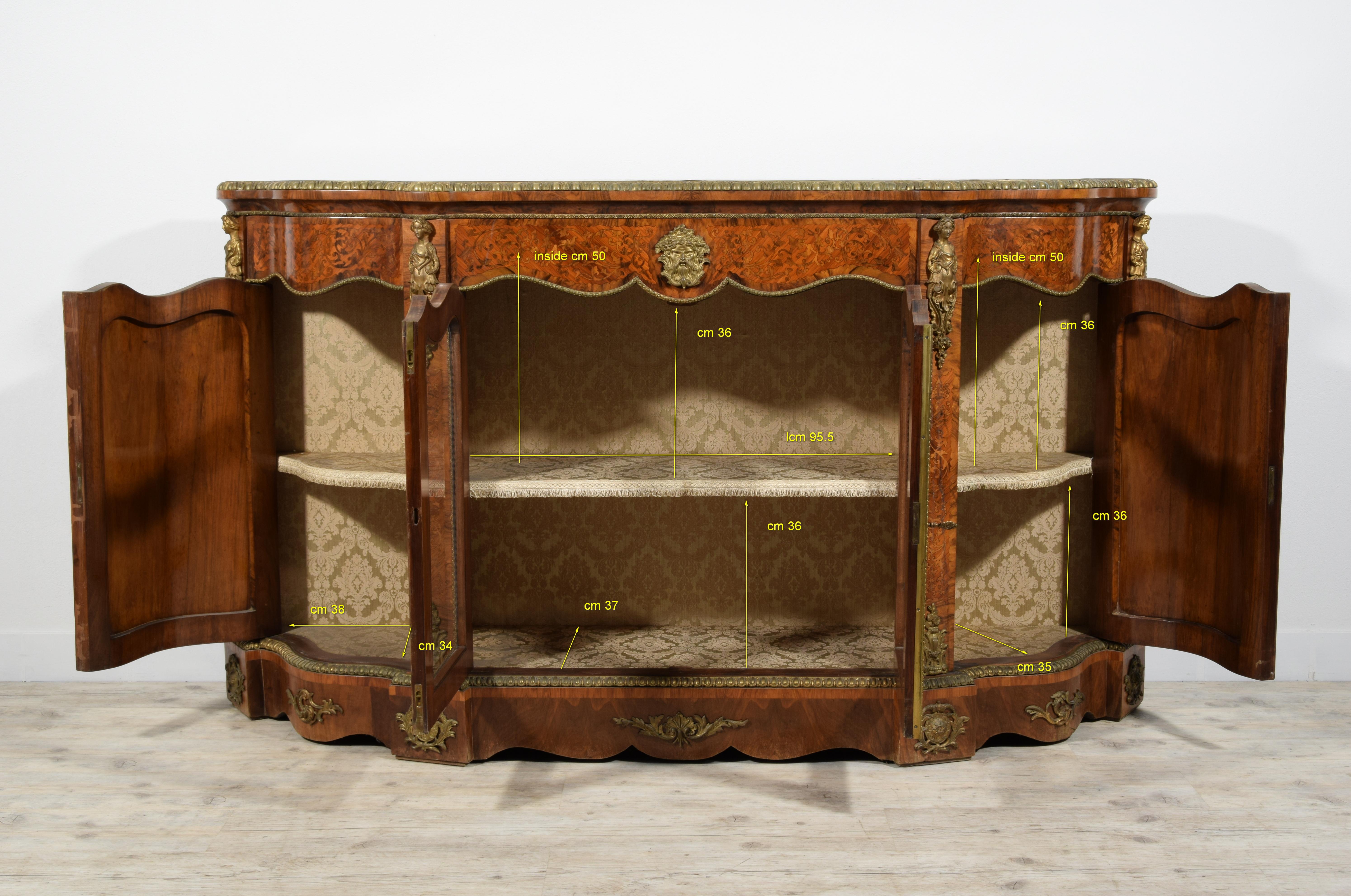 19th Century, English Inlaid Wood Sideboard with Gilt Bronzes 7
