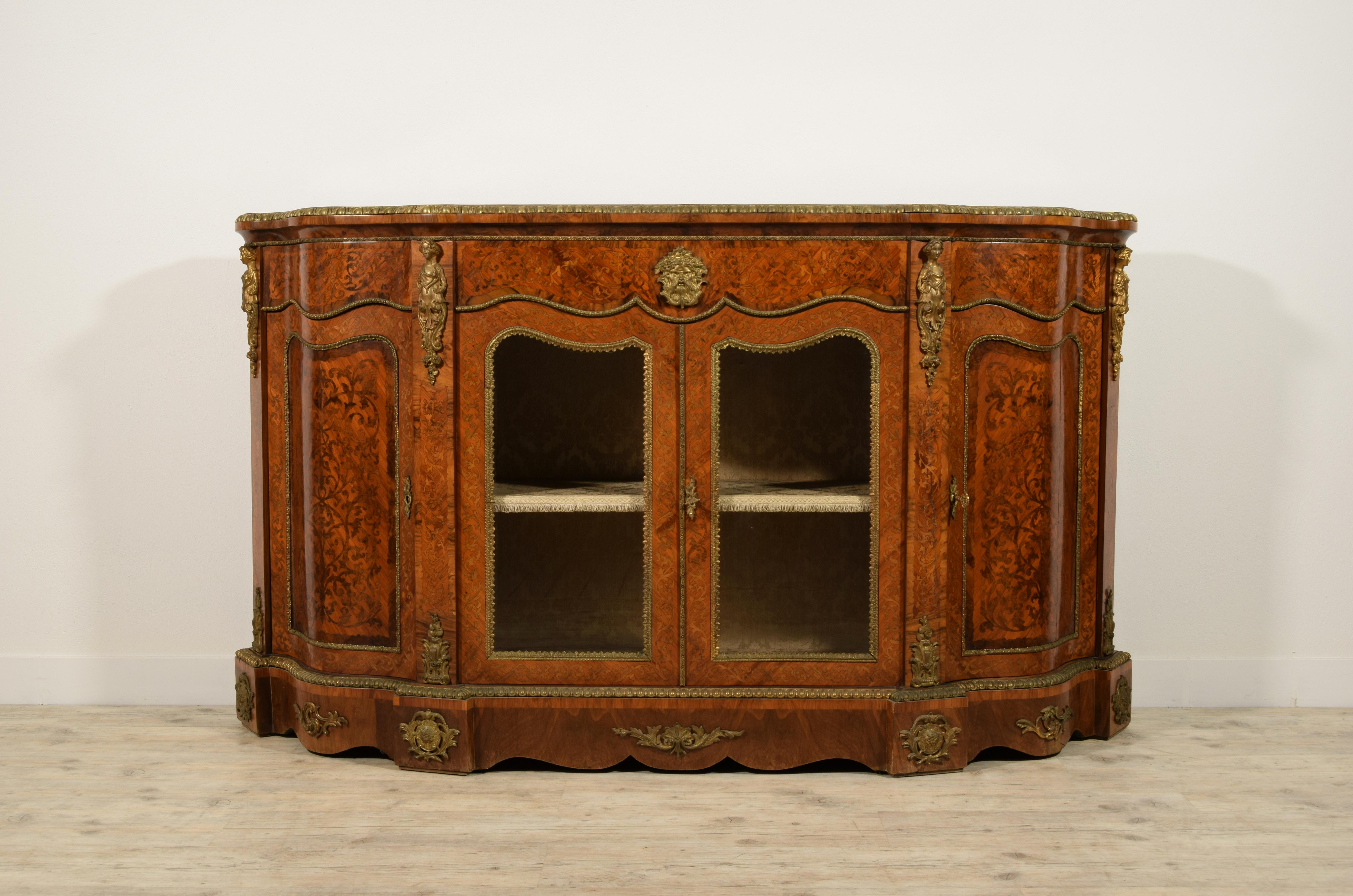 19th Century, English Inlaid Wood Sideboard with Gilt Bronzes 9