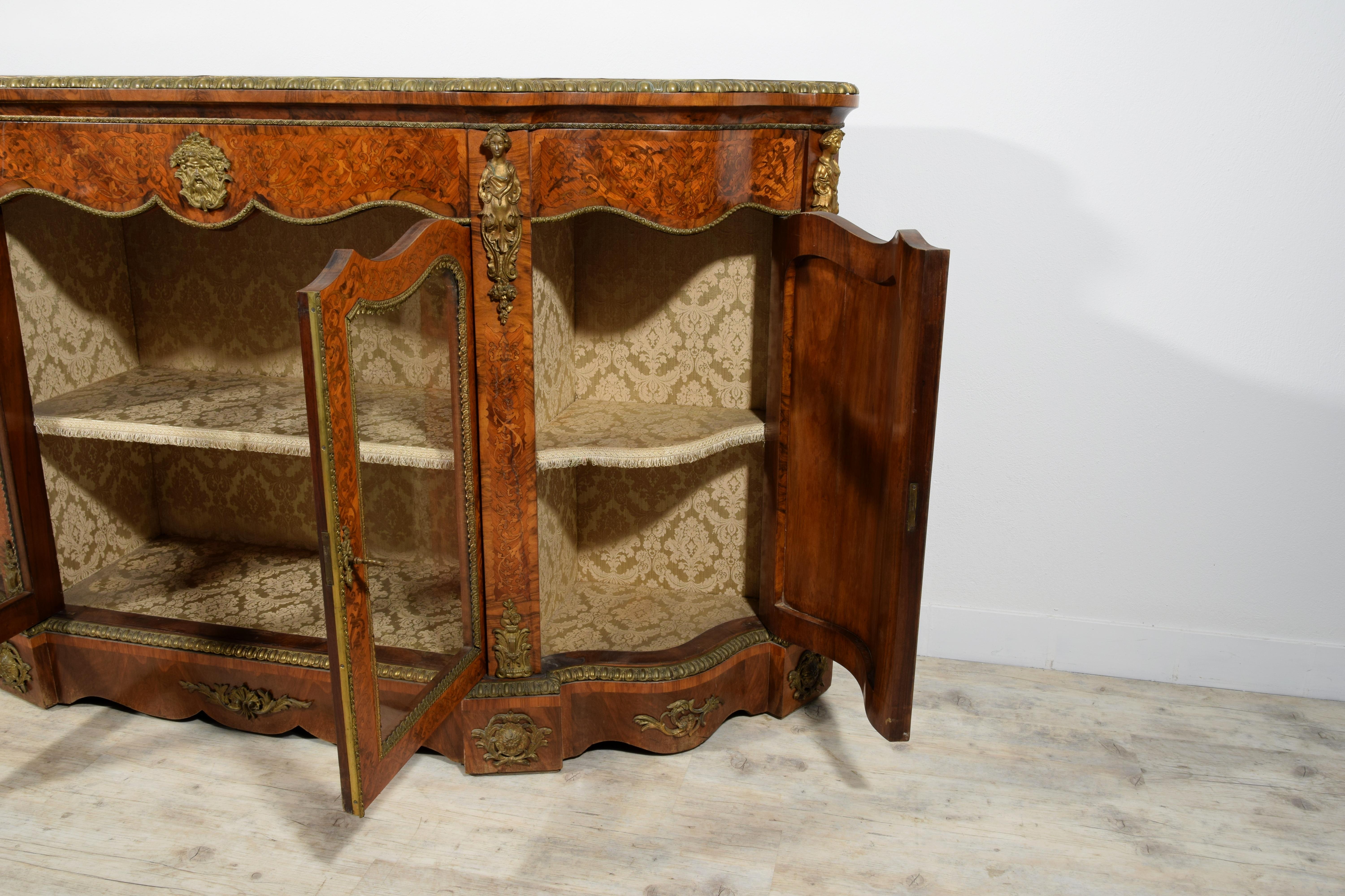 19th Century, English Inlaid Wood Sideboard with Gilt Bronzes 14