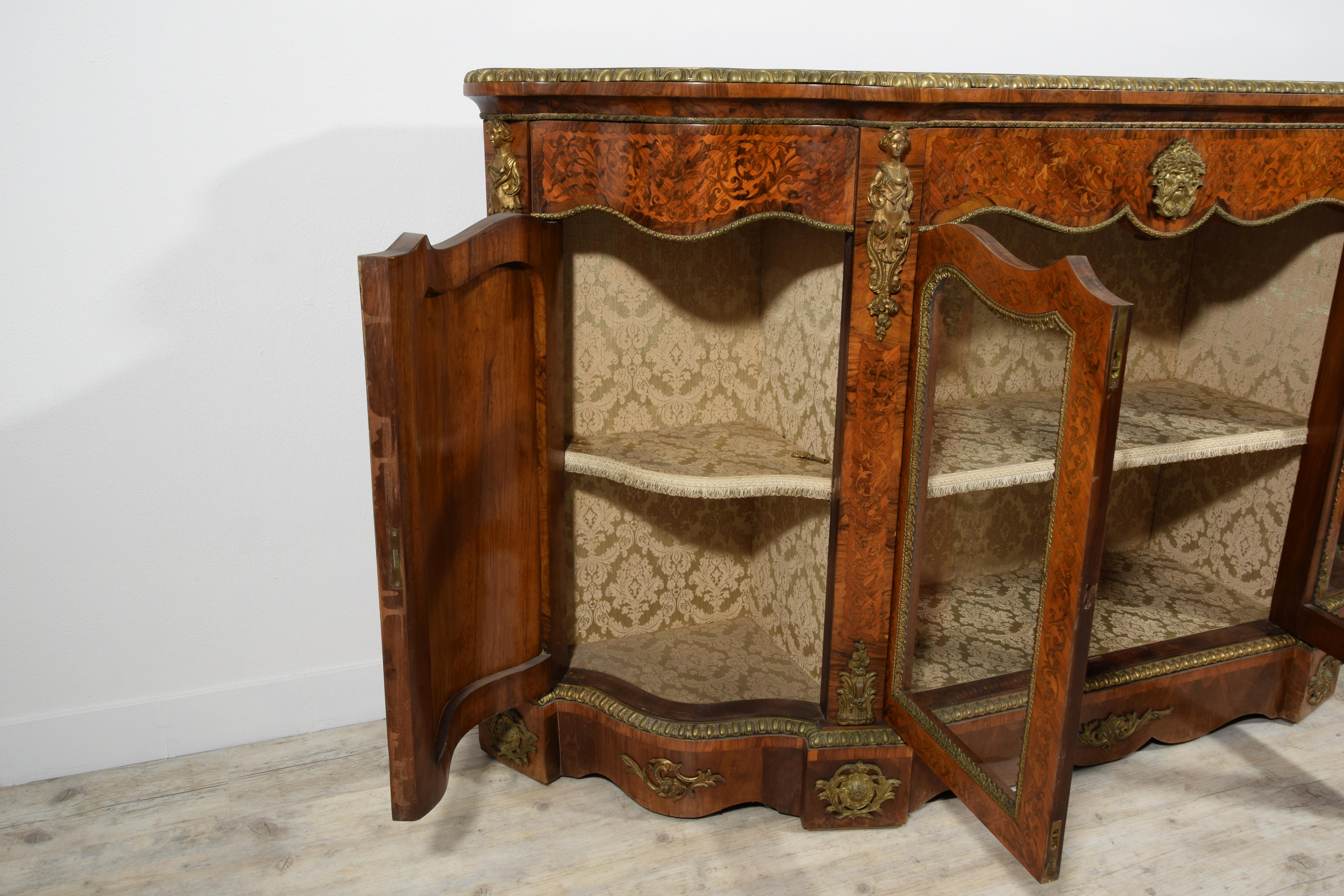 19th Century, English Inlaid Wood Sideboard with Gilt Bronzes 15