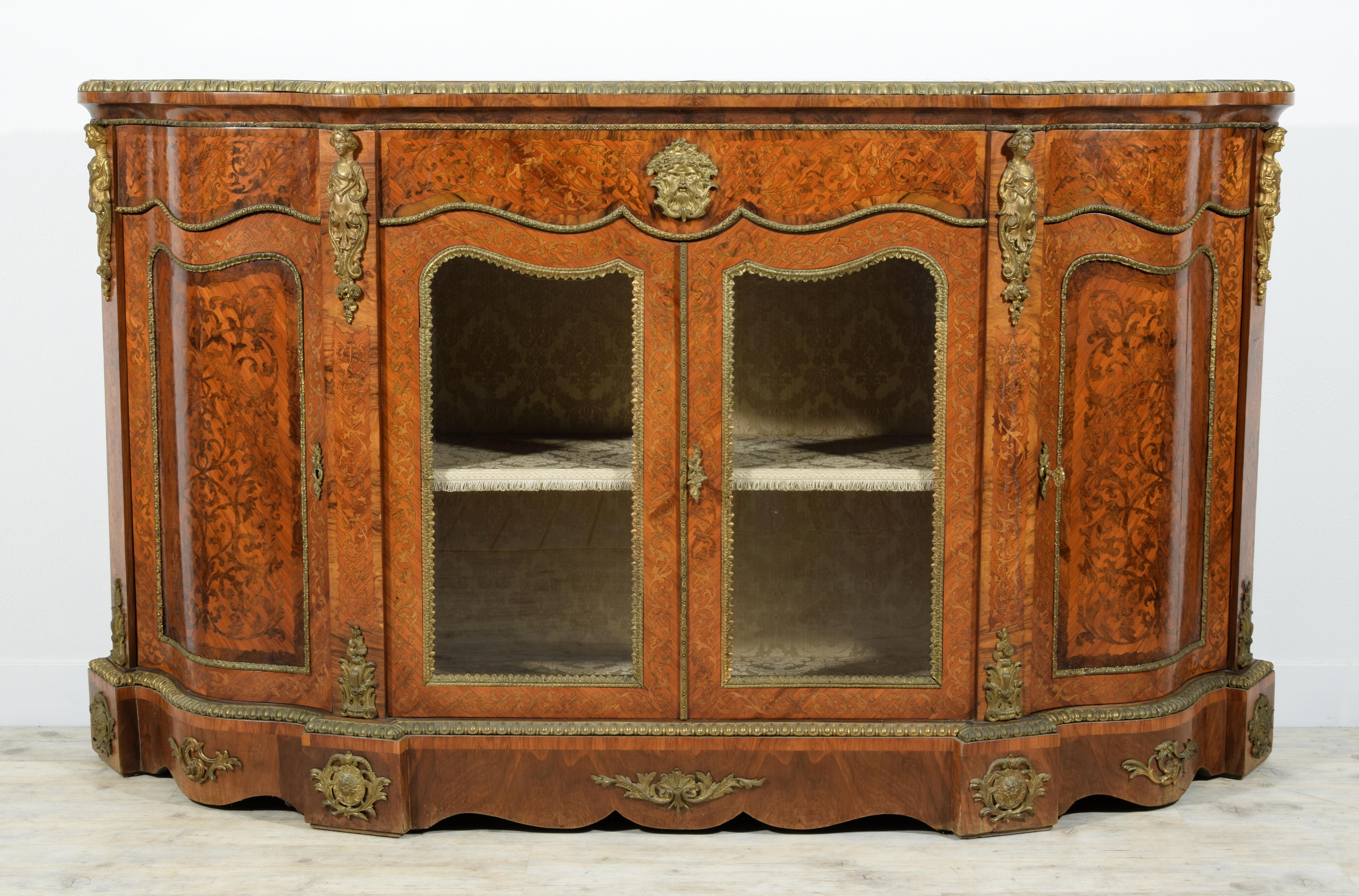 19th Century, English Inlaid Wood Sideboard with Gilt Bronzes 2