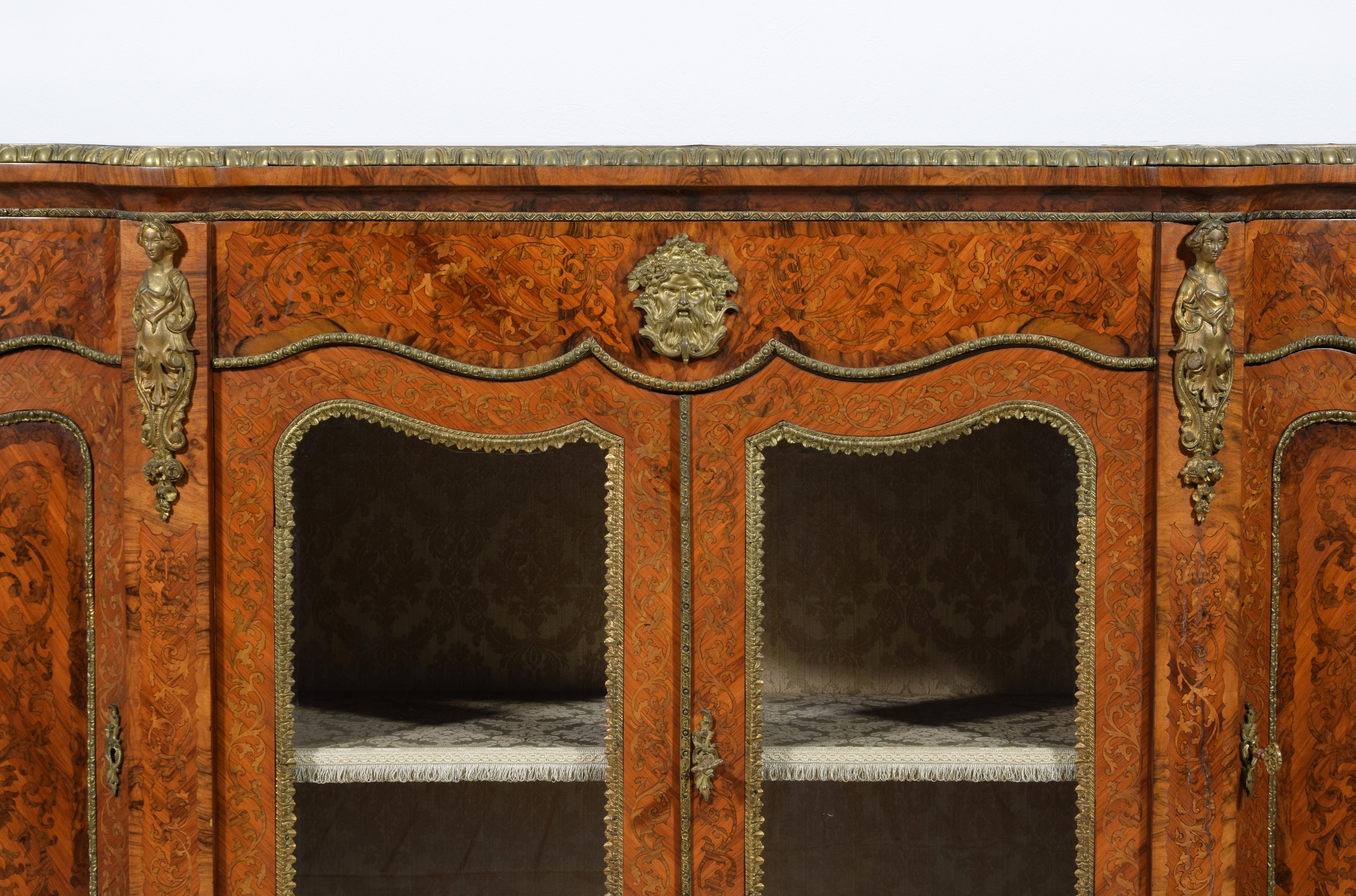 19th Century, English Inlaid Wood Sideboard with Gilt Bronzes 4