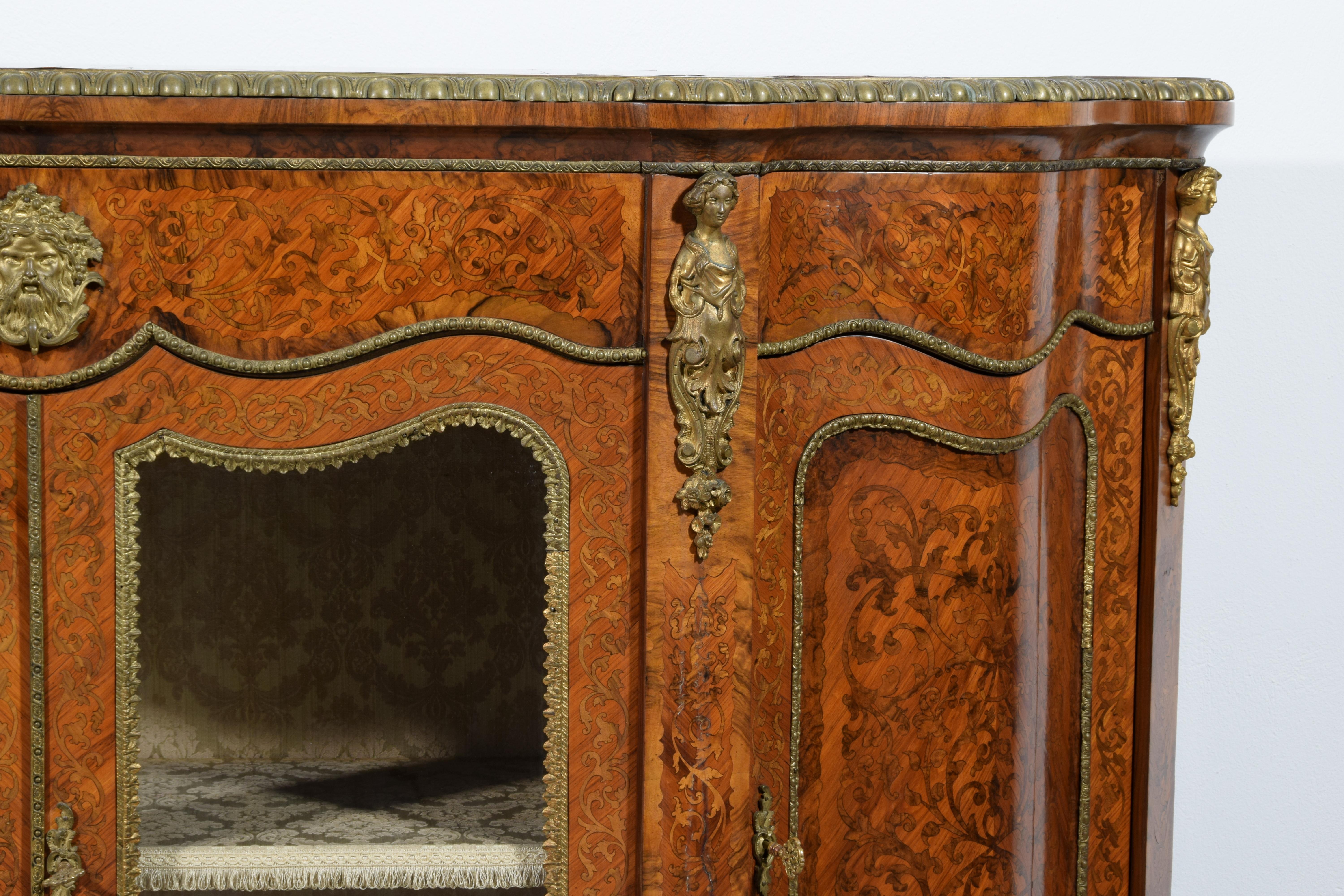 19th Century, English Inlaid Wood Sideboard with Gilt Bronzes 5