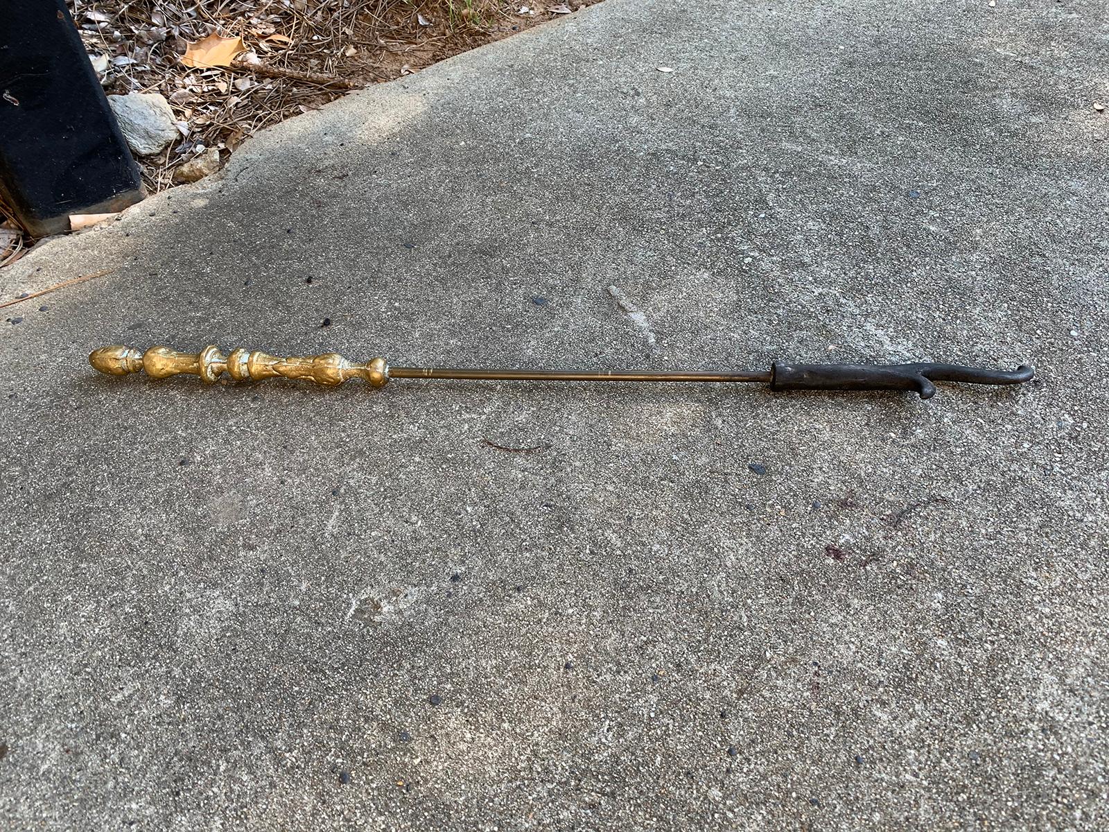 19th Century English Iron and Brass Fireplace Poker In Good Condition In Atlanta, GA