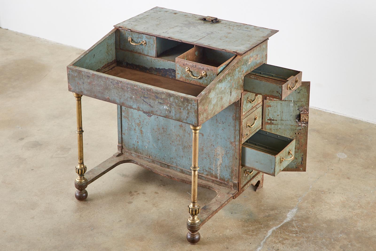 Hand-Crafted 19th Century English Iron Bronze Industrial Davenport Desk