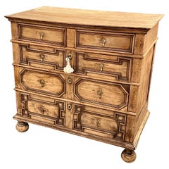 19th Century English Jacobean Carved and Bleached Oak Chest of Drawers