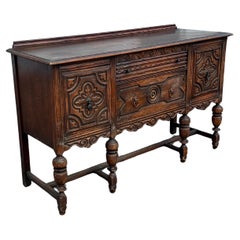 19th Century English Jacobean Carved Wood Credenza/Sideboard