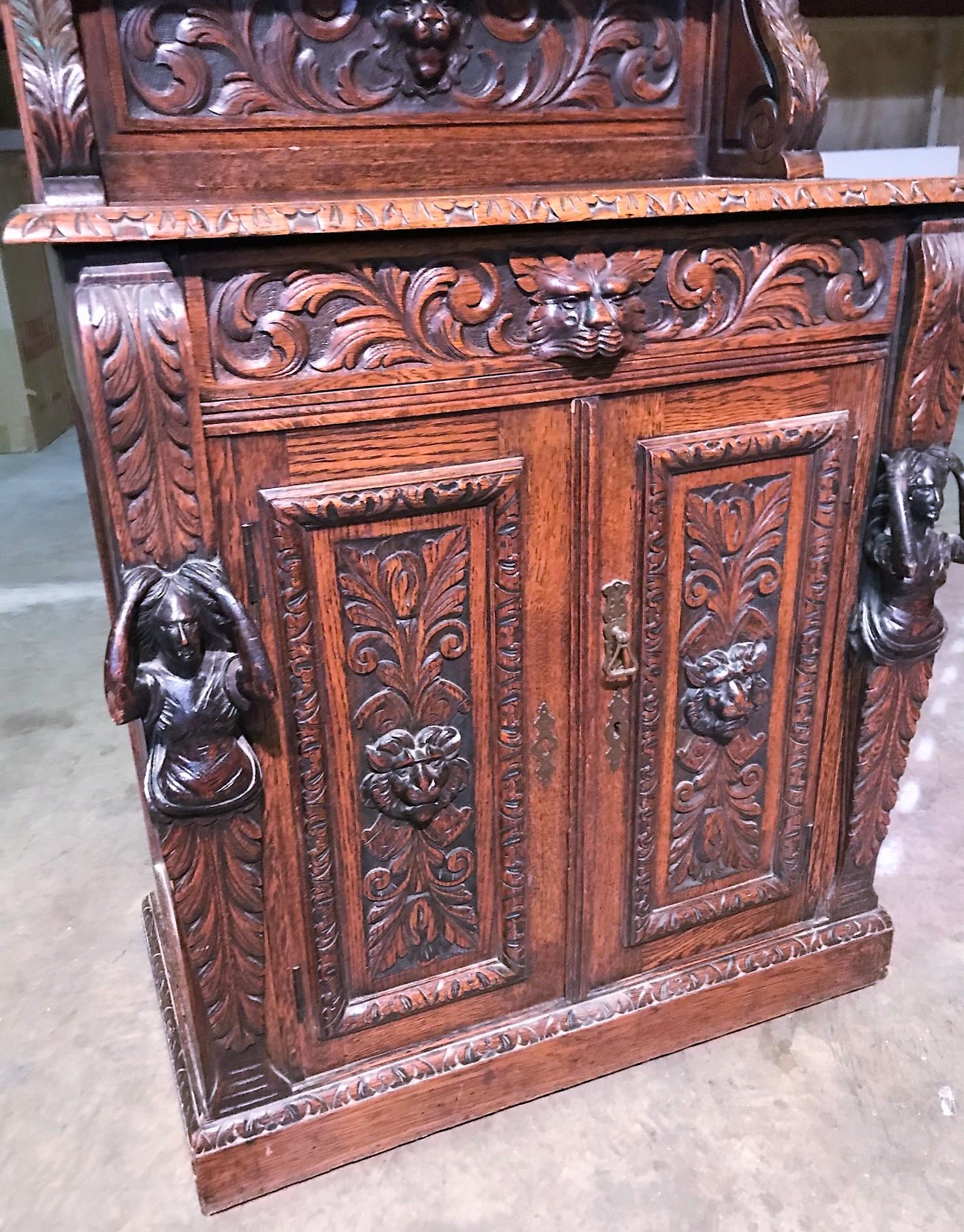19th Century English Jacobean Oak Cabinet 1