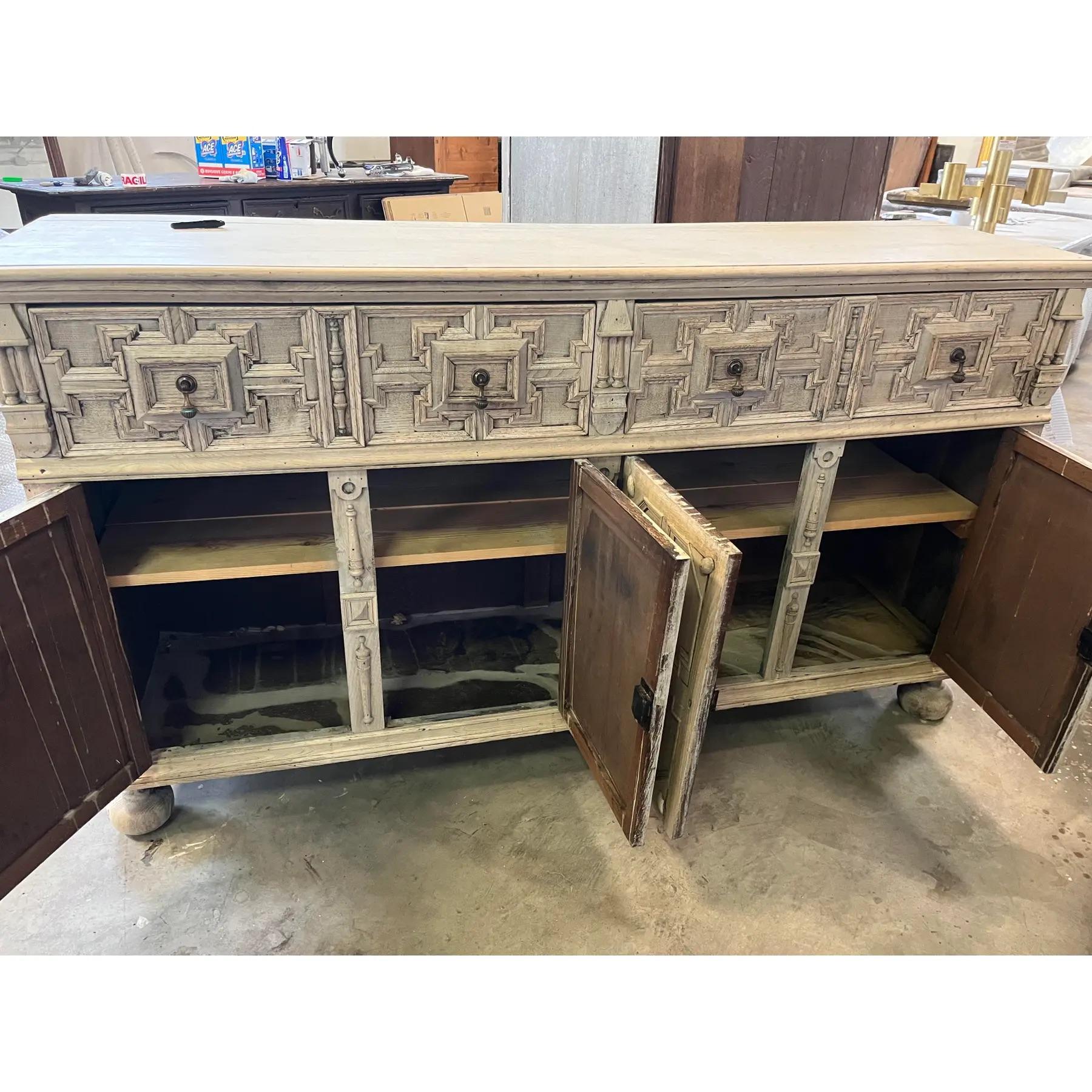 19th Century English Jacobean Sideboard in Bleached Oak 8