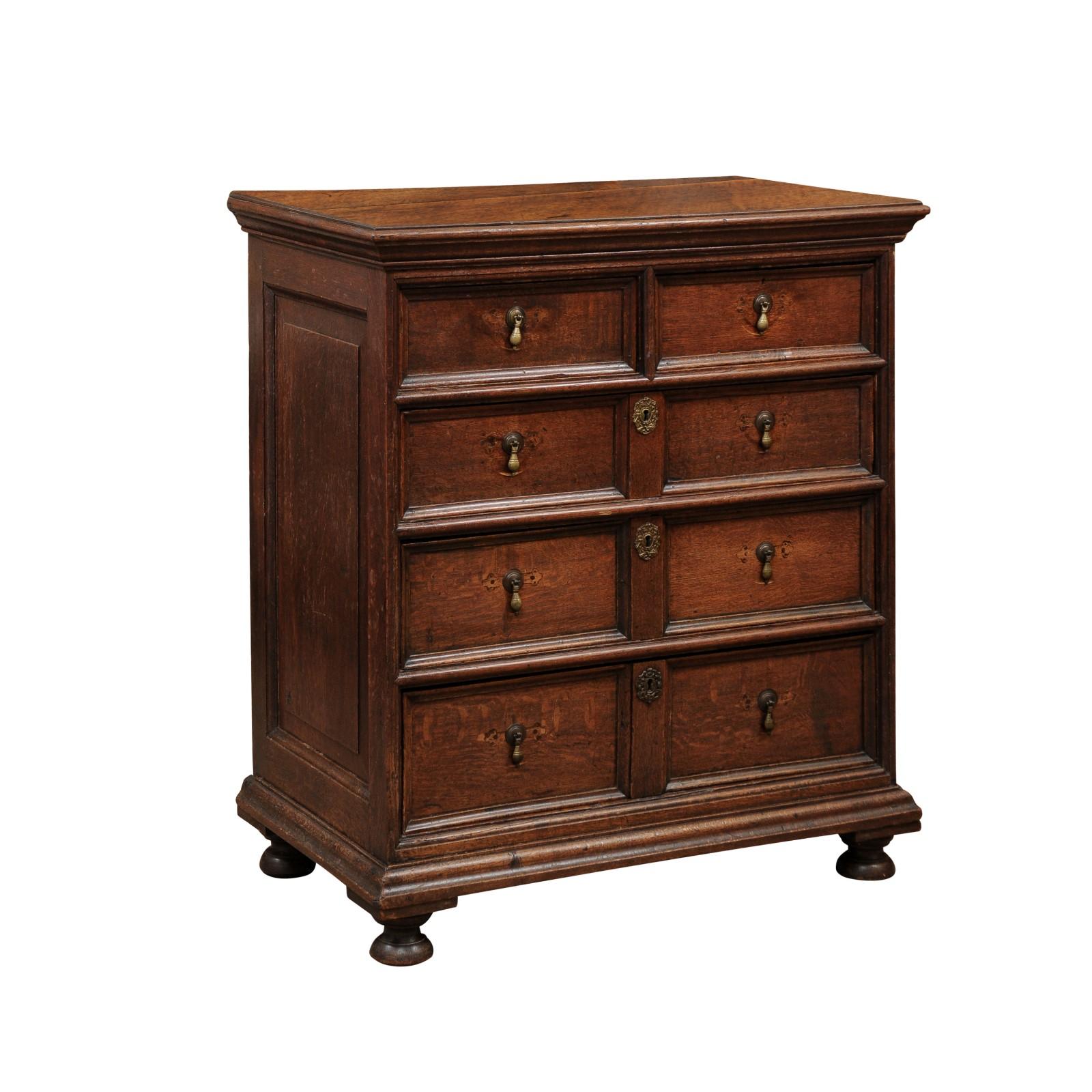 Antique Pine Chest of Drawers With Bun Feet at 1stDibs