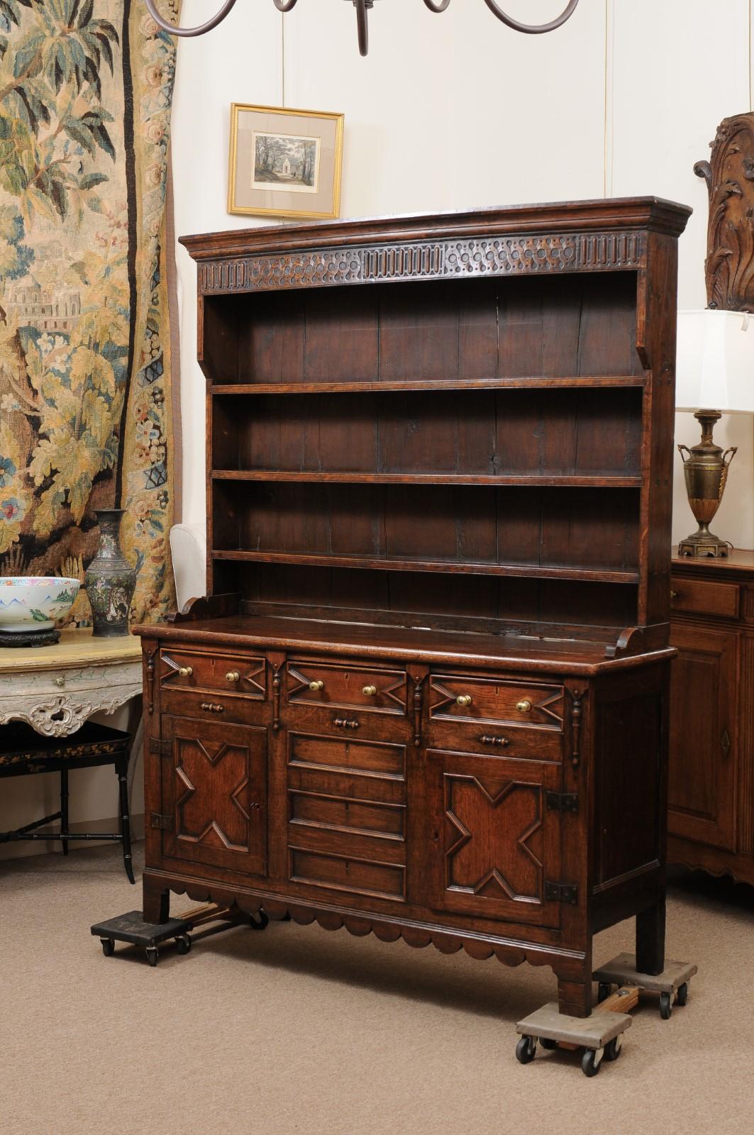19th Century English Jacobean Style Oak Dresser Base  For Sale 12